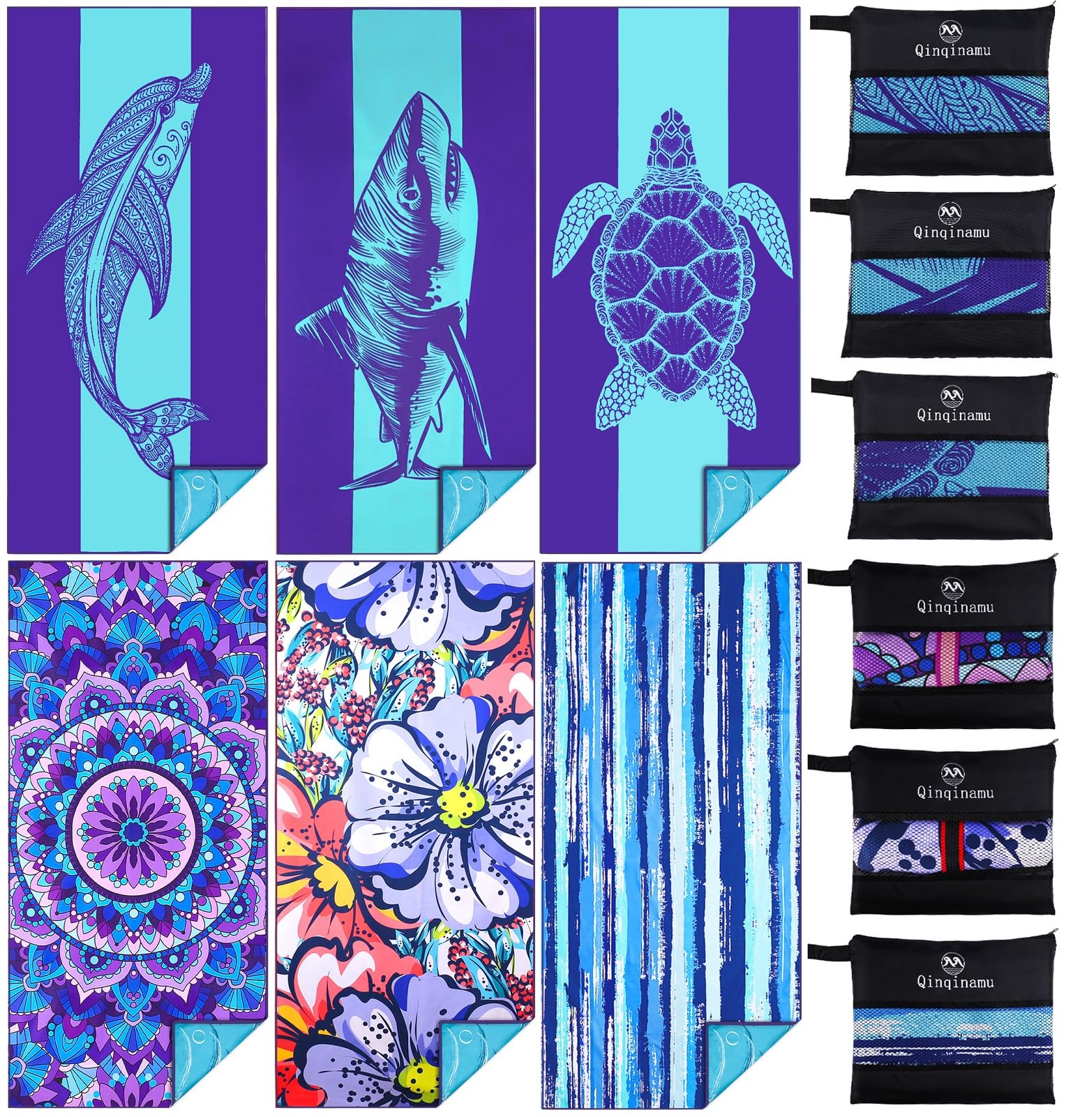 6 Pack Microfiber Oversized Lightweight Beach Towel 71"x32" Extra Thin Large Sand Free Towels Travel Swim Pool Yoga Gym for Adults Women Men Beach Essentials Accessories Vacation Gift