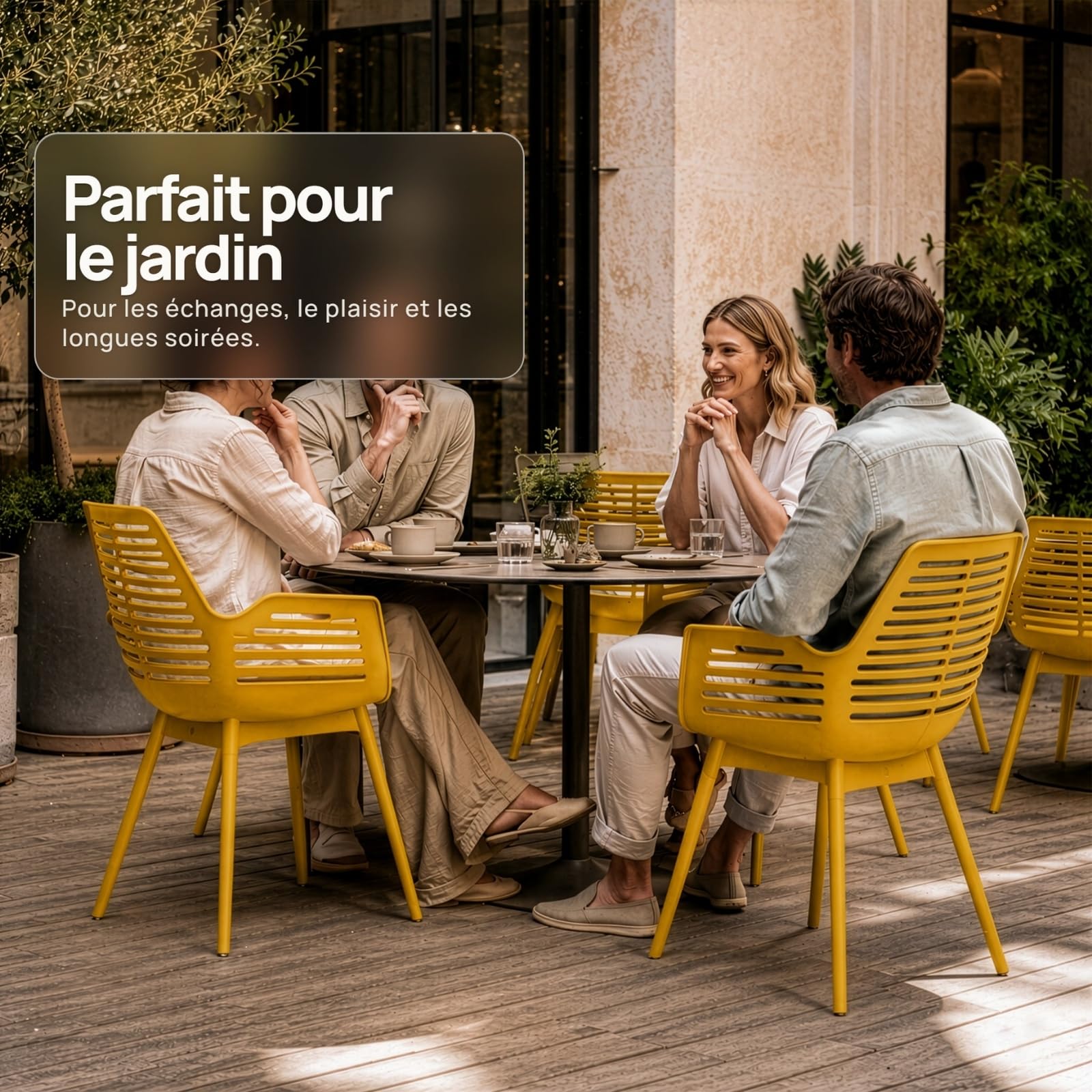 casa pura Chaise de Jardin Mayfield Jaune 1 pièce, Fauteuil Design avec Accoudoirs, Résine Polypropylène, Résistant aux Intempéries, pour Terrasse, Balcon, Patio et Intérieur, Charge jusqu'à 150 kg