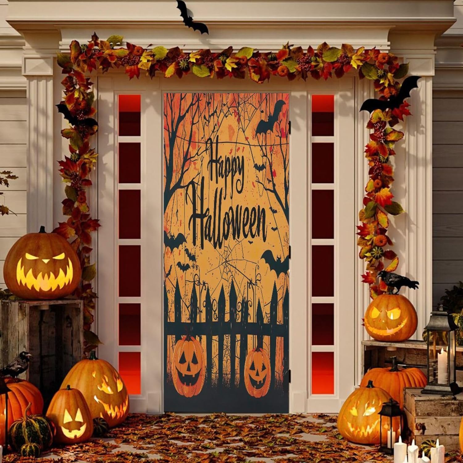 Happy Halloween Door Cover Washable High Elastic Fabric Front Door Cover for Festive Party Home Decor,35x79Inch