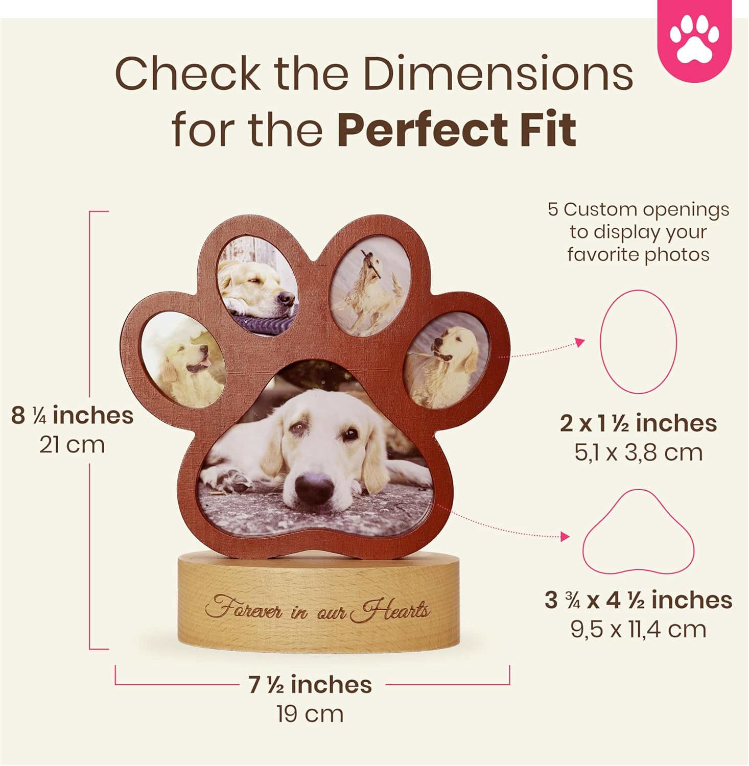 PAW PRINT PHOTO FRAME 8"x 9" Dog Memorial Gifts for Loss of Dog, Pet Memorial Gifts for Dogs, Custom Picture Frame with Pawprint Design, Pet Loss Sympathy Gift, Remembrance Keepsake Frame for Bereavement, Memorial, and Dog Lovers ( Mahogany) - Image 6