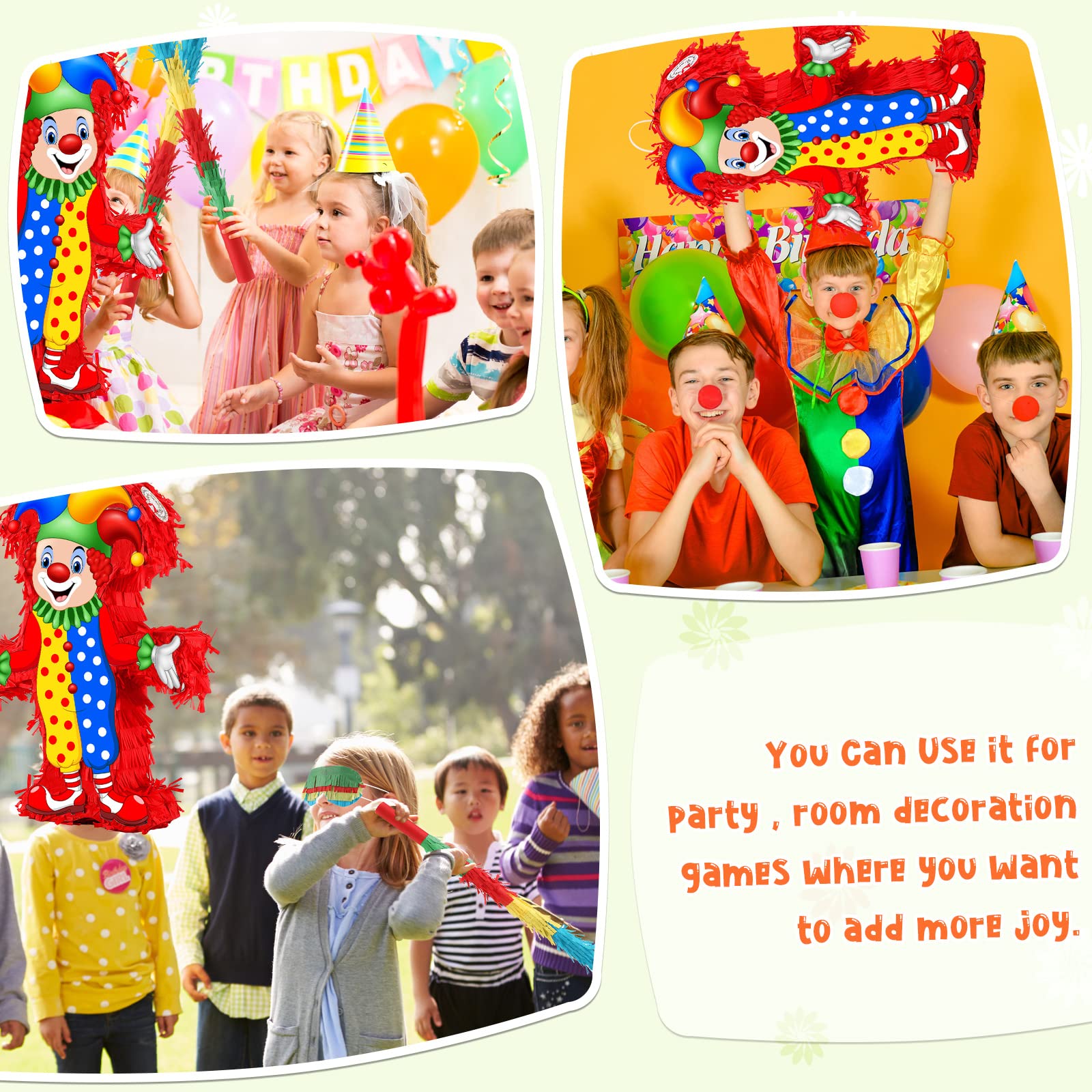 Circus Carnival Party Decorations Supplies Clown Pinatas 16.5 Inch for Carnival Circus Clown Theme Birthday Party Decor with Pinata Blindfold and Bat for Kid Adult (Clown)