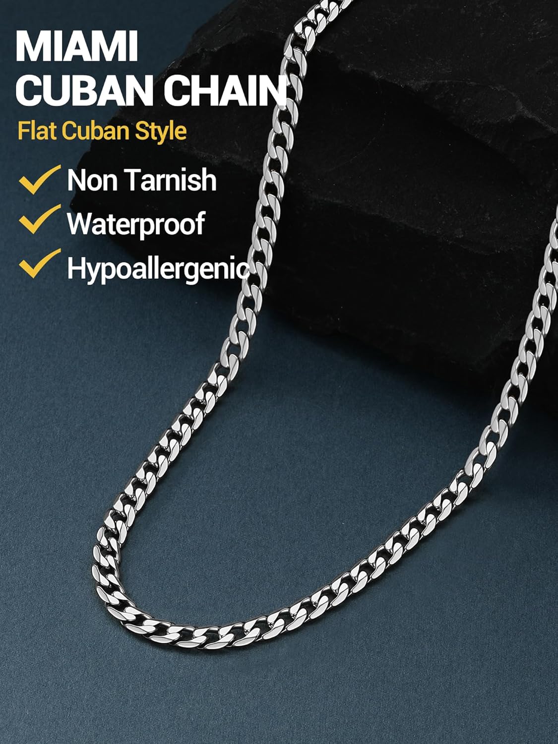 PROSTEEL 316L Stainless Steel Cuban Link Chain Necklaces for Men, Black/18K Gold Plated, Hypoallergenic Jewelry, 4mm-13mm, 14"-30", Come with Box - Image 4