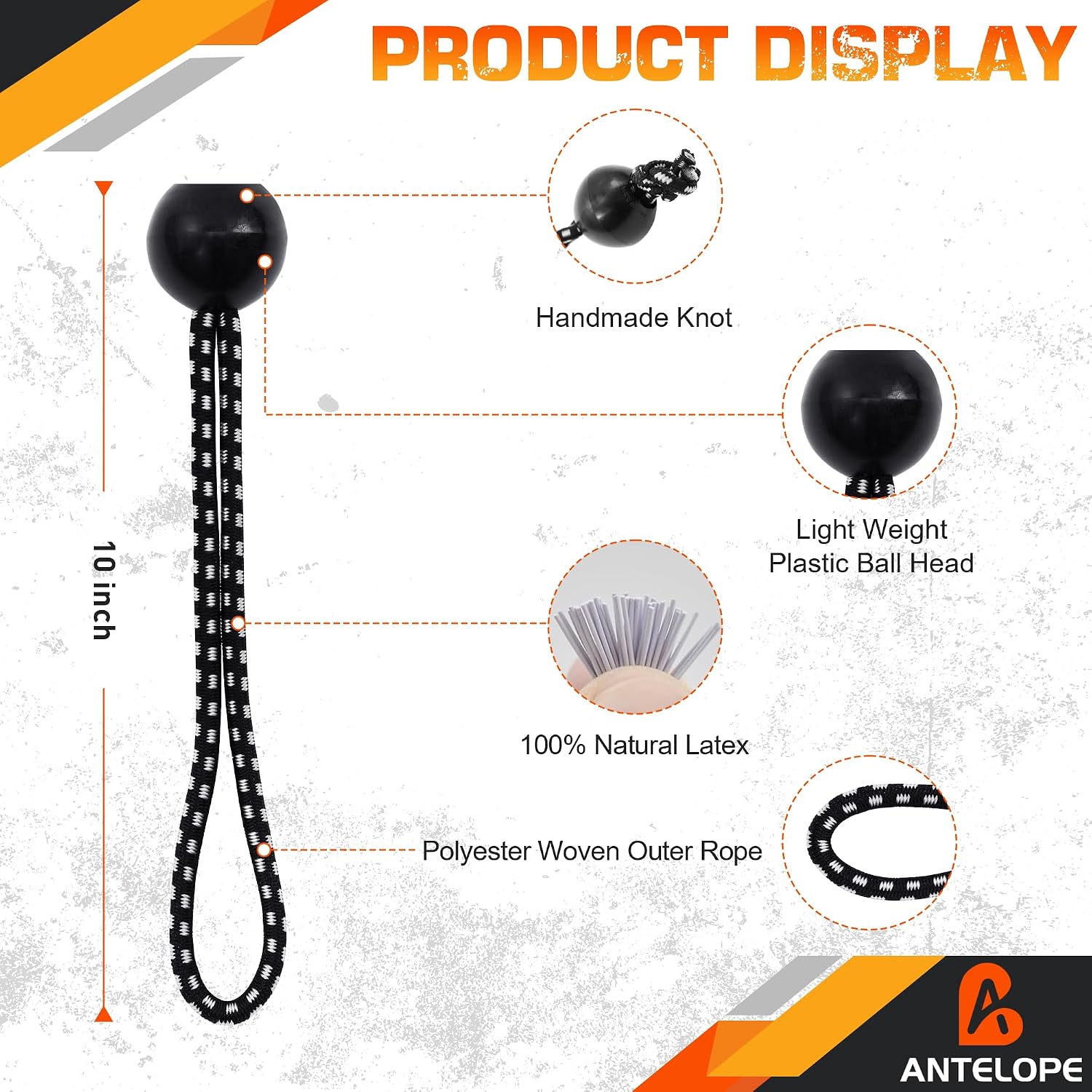 A ANTELOPE 25-Pack 10" (Black & White) Heavy Duty Ball Bungee Cords | Bungee Cords with Balls for Camping, Tent, Cargo, Fixed Lines and Hoses, Patio Umbrellas, Awnings