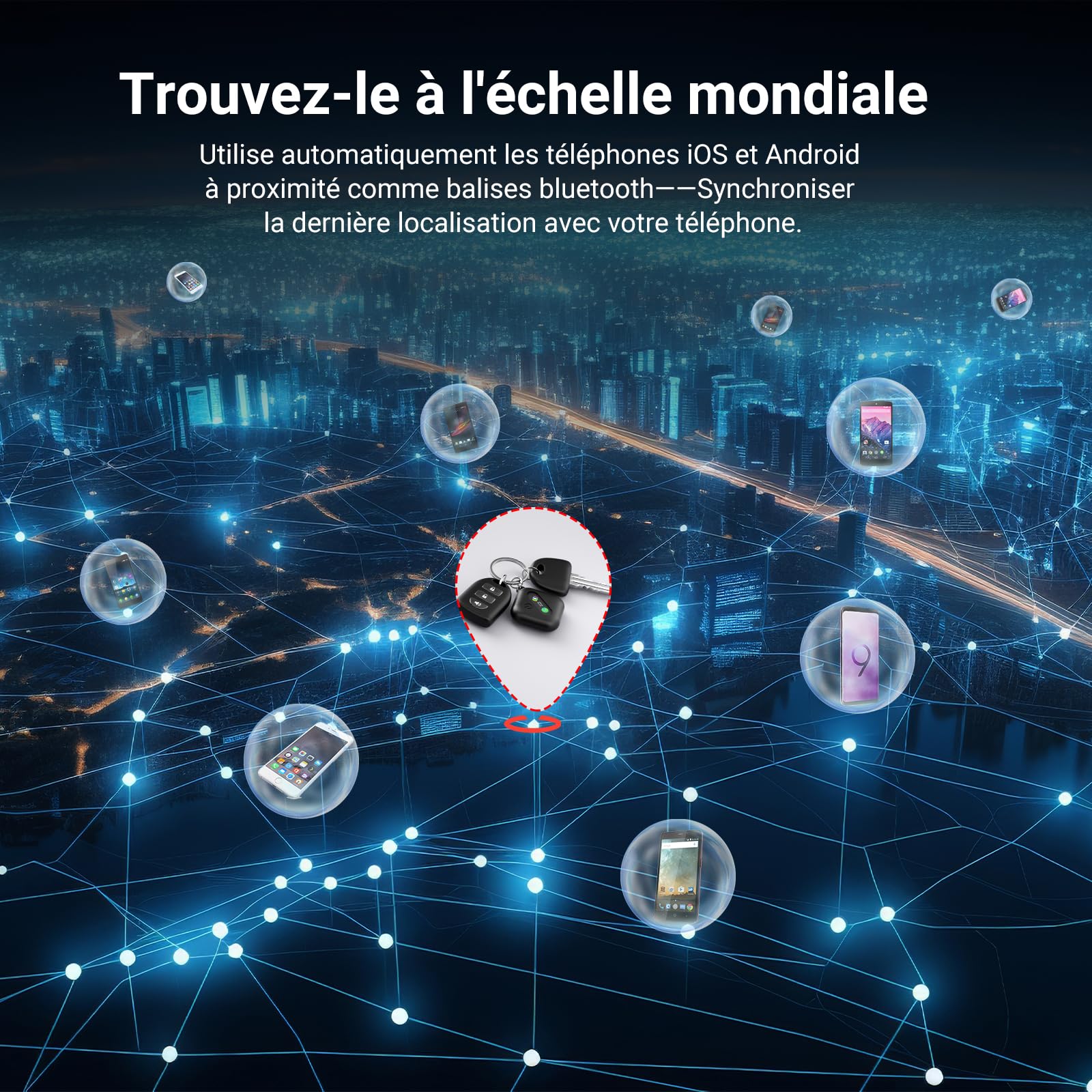 Smart Tag Traceur Lot de 4,Localisateur d'objets Bluetooth Compatible Android et Apple Localise,Tracker Localisateur pour Portefeuilles/Valises/Clés/Bagages,IP67 étanche, Batterie Remplaçable