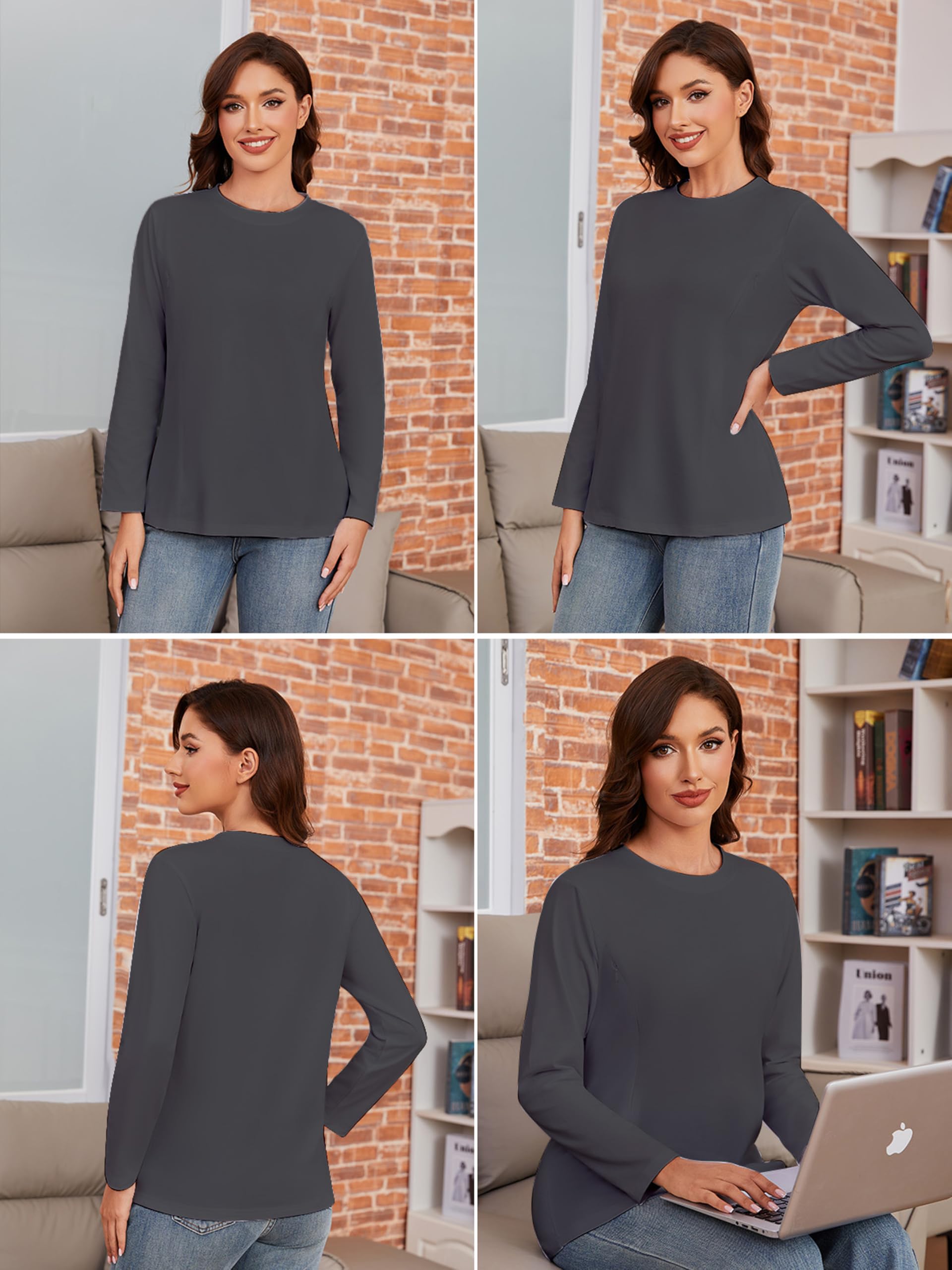 Lot de 3 t-shirts d'allaitement à manches longues pour femme enceinte avec fermeture éclair