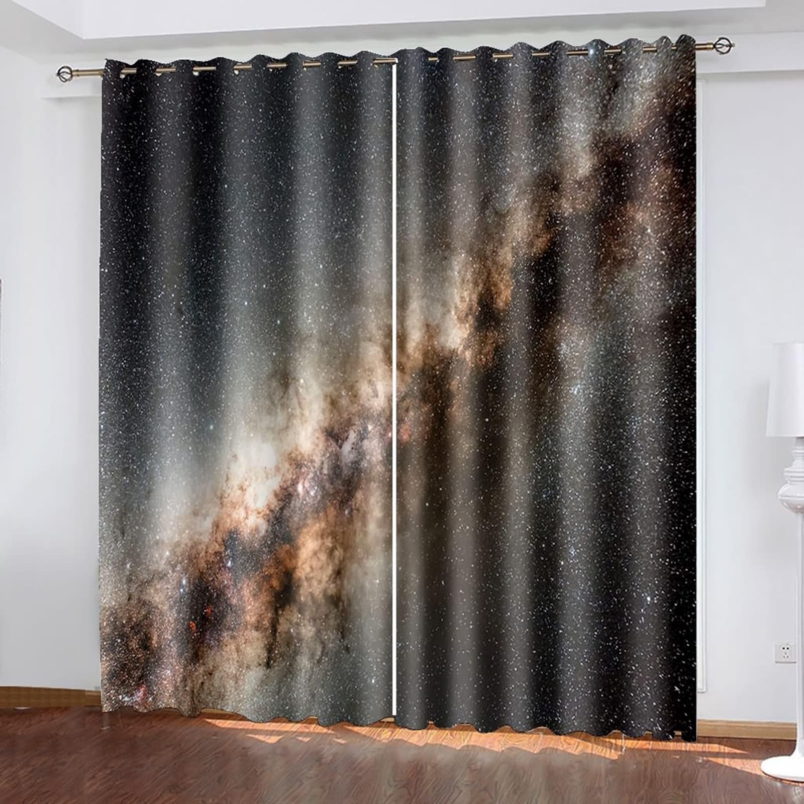 Cortinas opacas para interiores, juego de 2 unidades, cortina opaca con anillas, diseño de paisaje de cielo estrellado, universo, cortinas para dormitorio o salón moderno, 107 x 138 cm (ancho