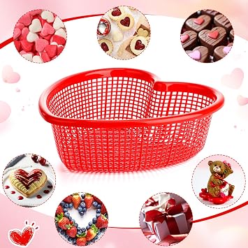 Bokon 6 Pcs Valentine's Day Heart Shaped Basket 6.7 Red Heart Plastic Basket Small Galentine Bucket Gift Party Favor Container Storage Anniversary Table Centerpieces, Wedding Bride Shower Home Decor