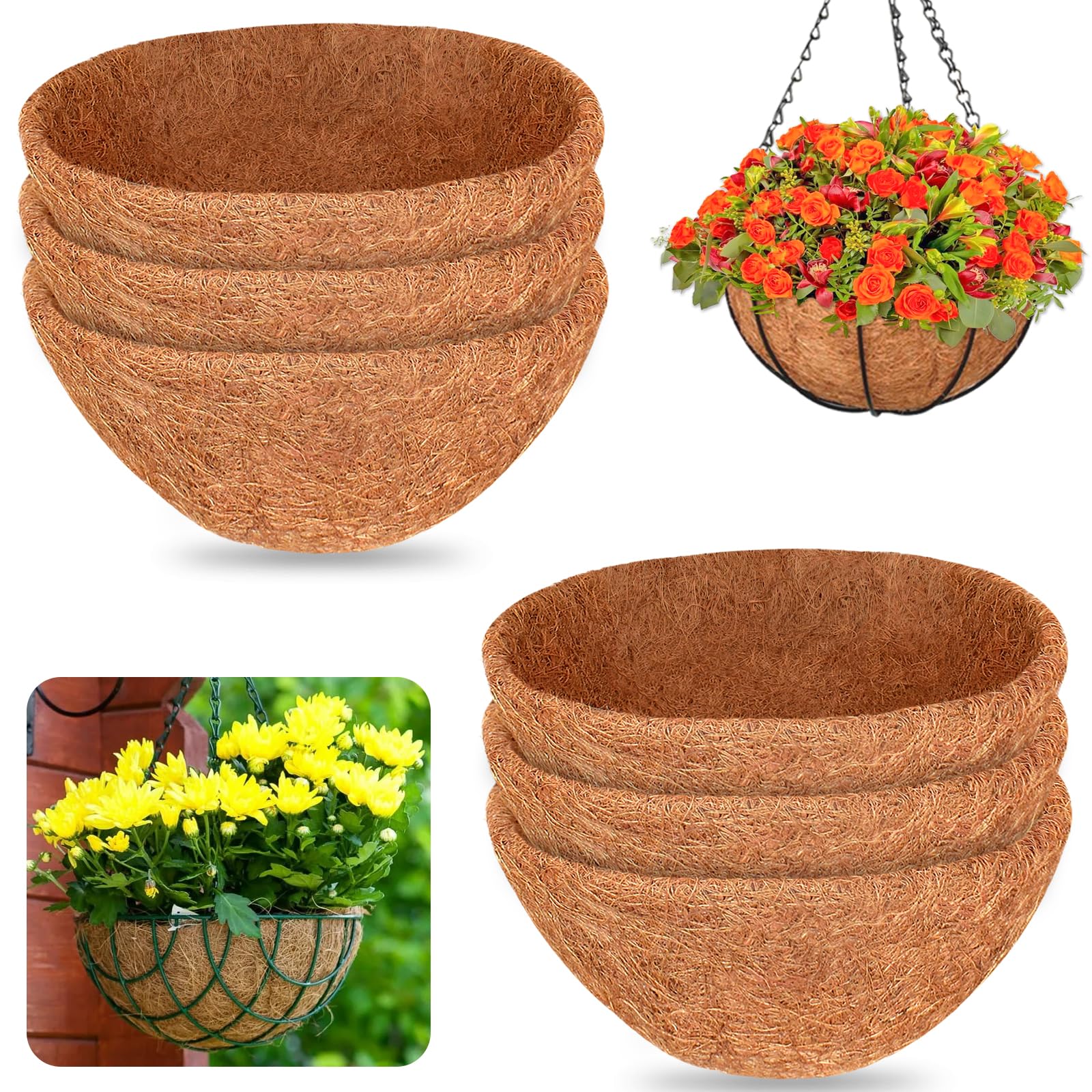 Halatool6PCS 12 Inch Coco Liner Round Coco Coir Hanging Basket Liners 100% Natural Coconut Liners for Planters Coconut Basket Liners for Flowers Vegetables Indoor Outdoor Plants