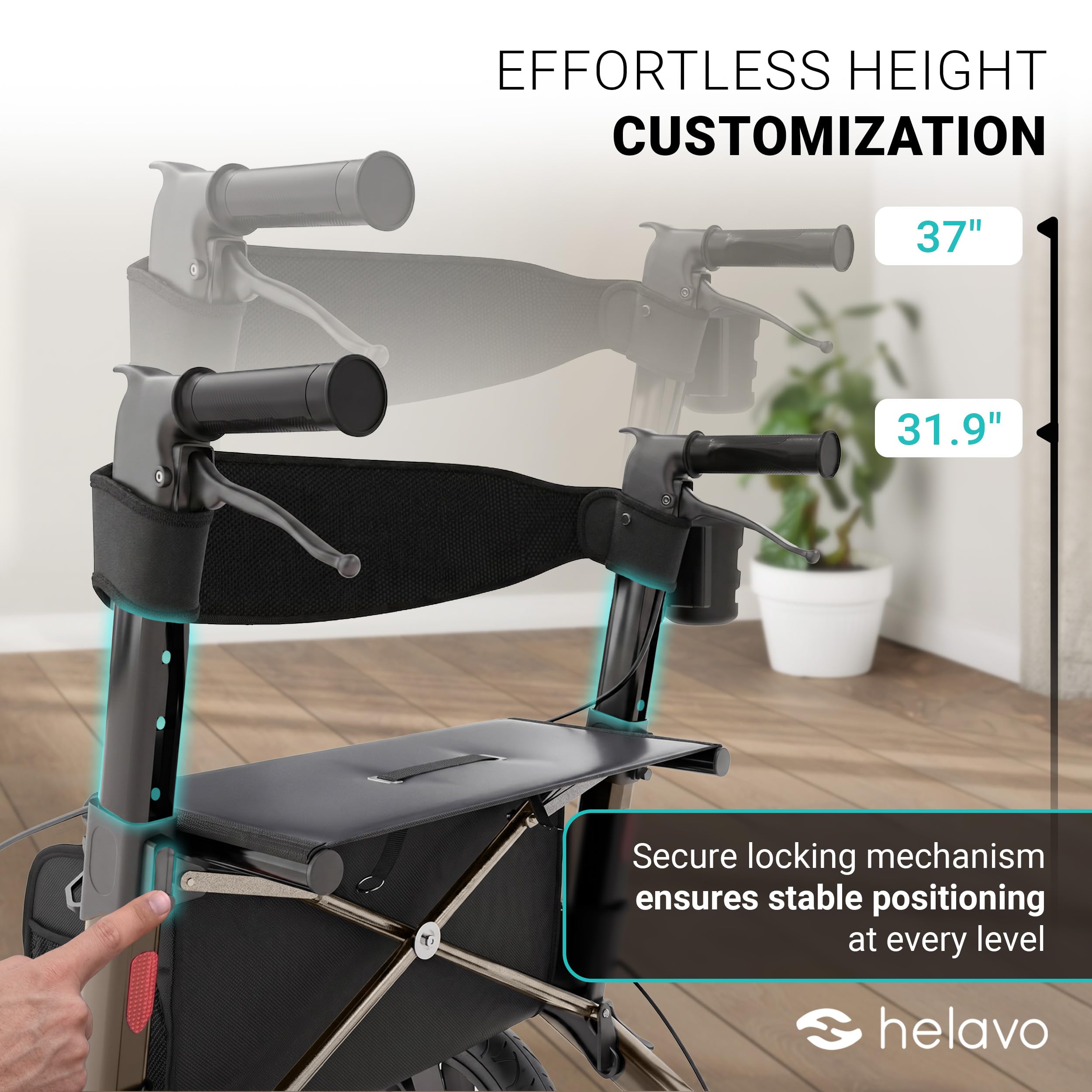 Helavo Rollator z oponami pneumatycznymi do użytku na zewnątrz – składany i lekki, z siedziskiem, aluminiowy Outdoor Walker – składany do użytku na zewnątrz
