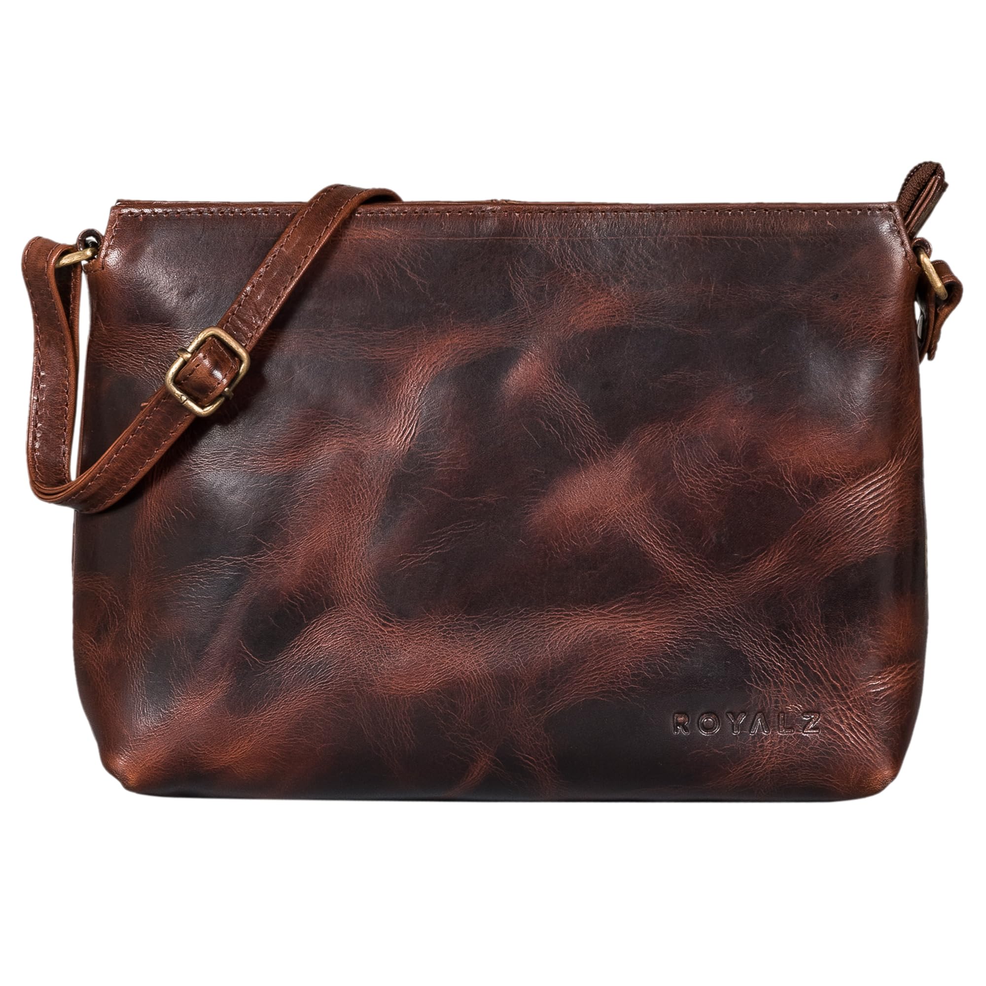 ROYALZ "Wyoming Klassische Handtasche Damen klein Leder Abendtasche im Vintage Look elegant Ledertasche Echtleder Umhängetasche Schultertasche;Farbe:Schwarz