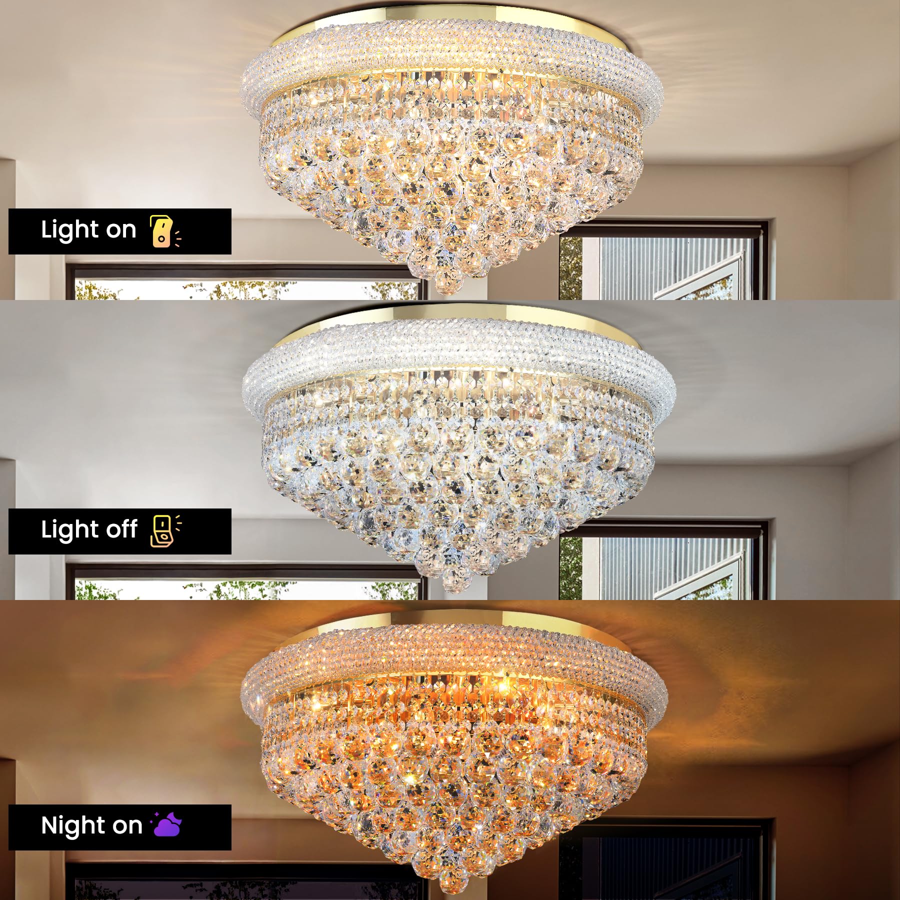 Crystal Chandelier 5 Light Indoor Flush Mount Apex 5 Tier Square Odeon