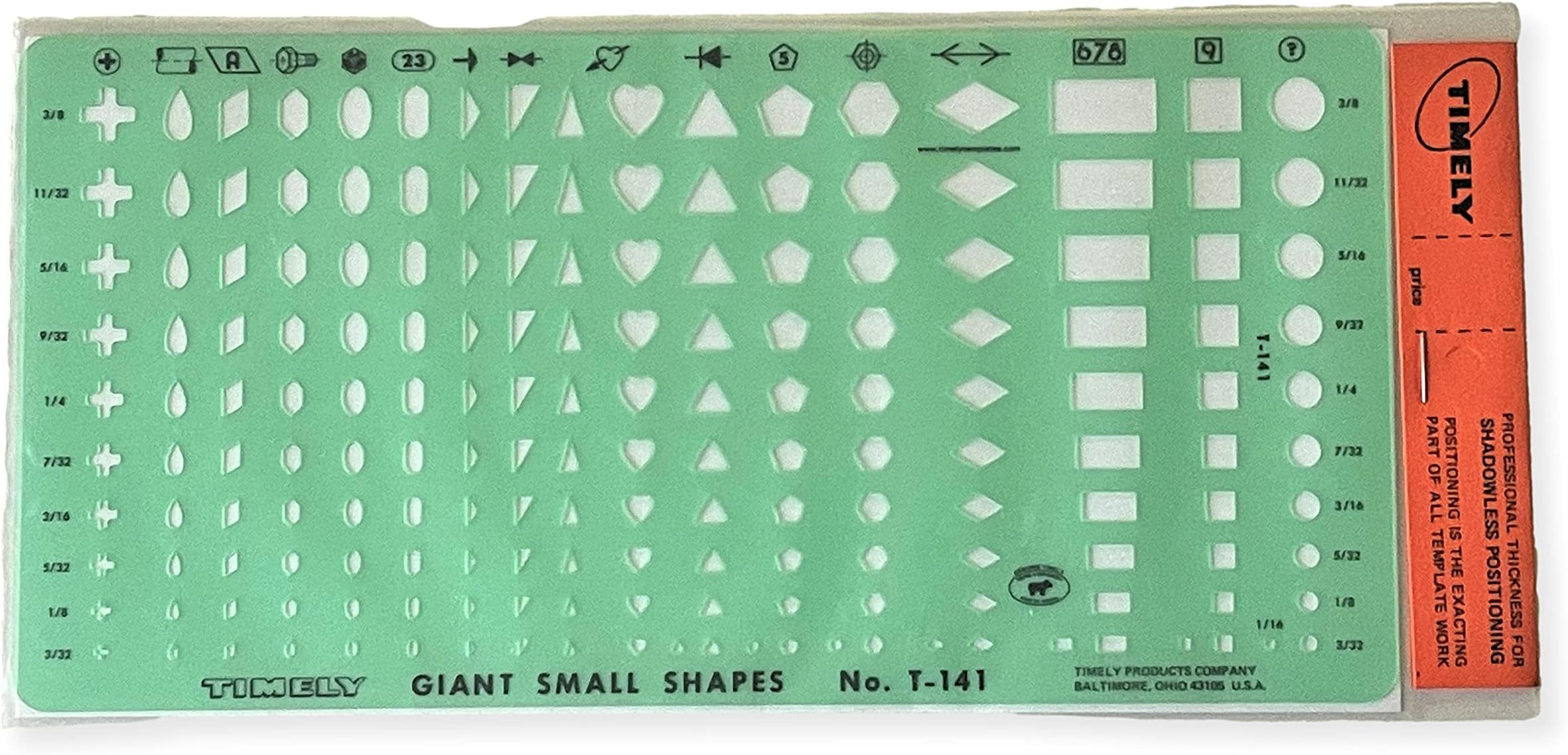 T-141 General Purpose Giant Small Shapes Template, 177 Cutouts in 17 Different Shapes, Measure from 1/16 to 3/8 Inches, All Template Use are Exact-Die-Cut with Precision Mating Steel Dies