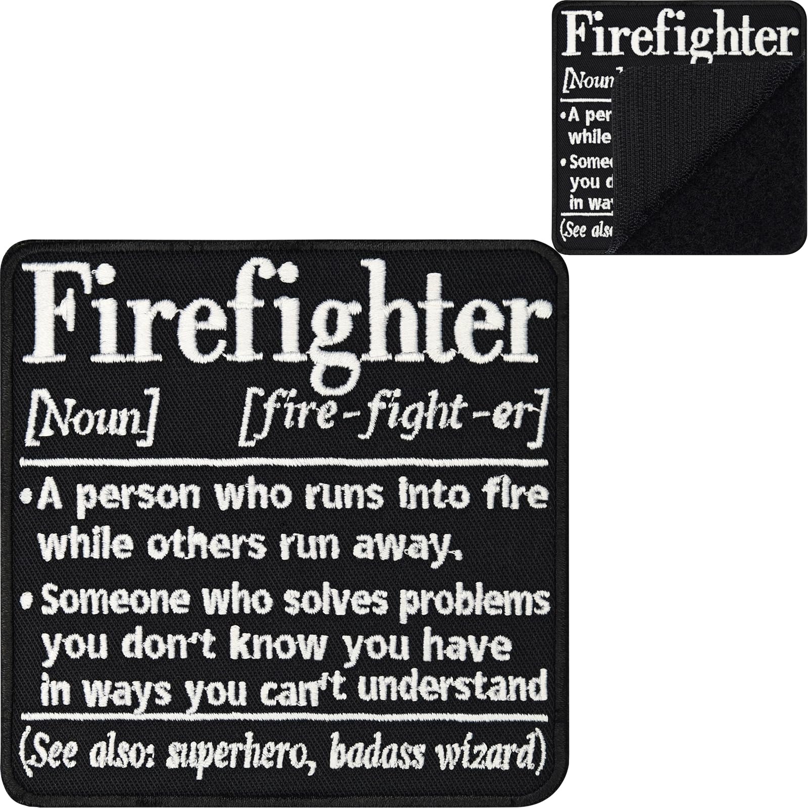 FIREFIGHTER Feuerwehr Patches Klett Feuerwehrmann Patches mit Klett | Klett Patch fire fighters hook and loop Patch, Klett Patch Feuerwehr, Patch mit Klettverschluss | 90x90mm