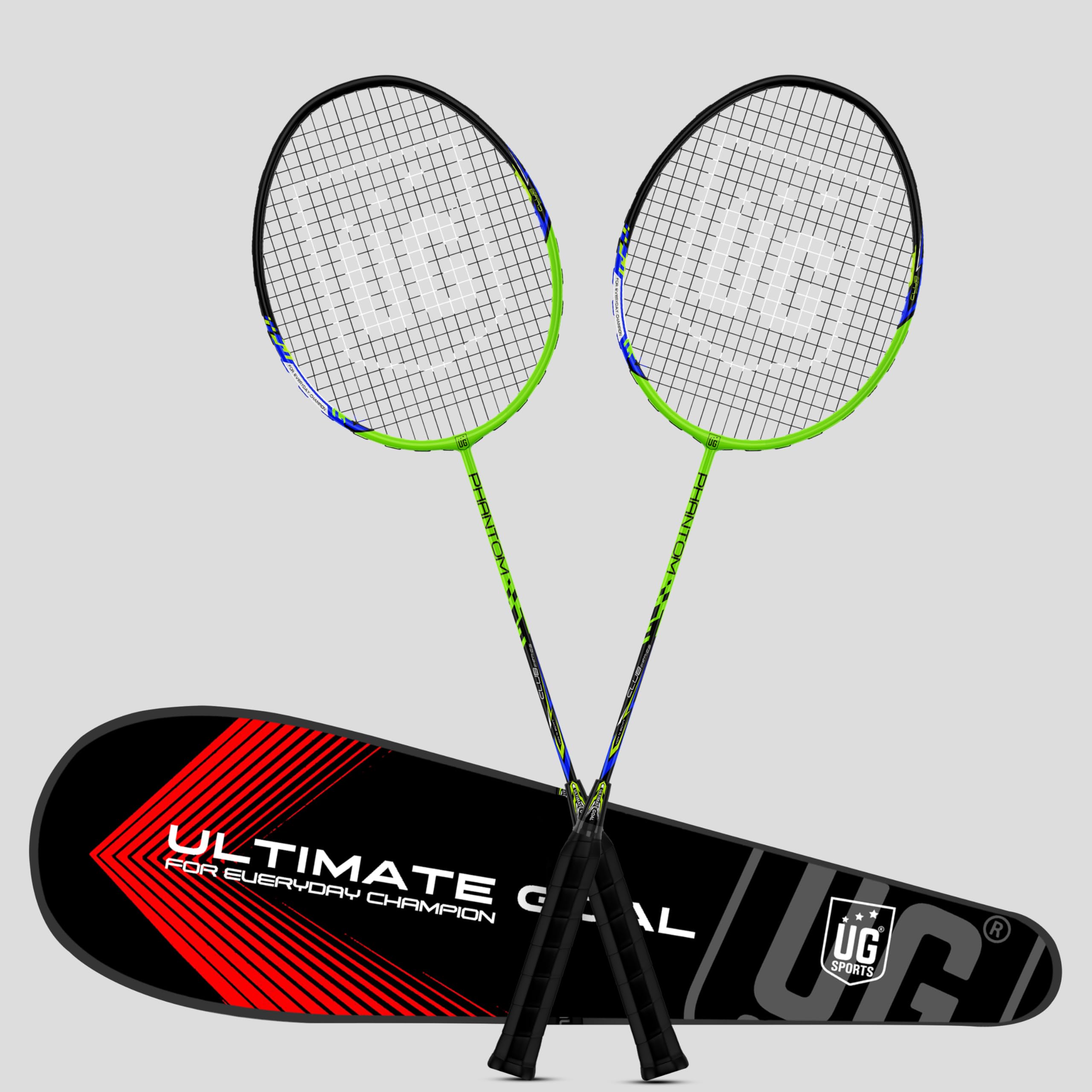 UG Sports Phantom - Aluminium Strung Badminton Racket Pair with Racket Cover (Green)| for Men, Women, Youth |Light Weight 77 Grams | Soft Grip Size 8 Inch | Maximum String Tension -24 lbs-picture-23
