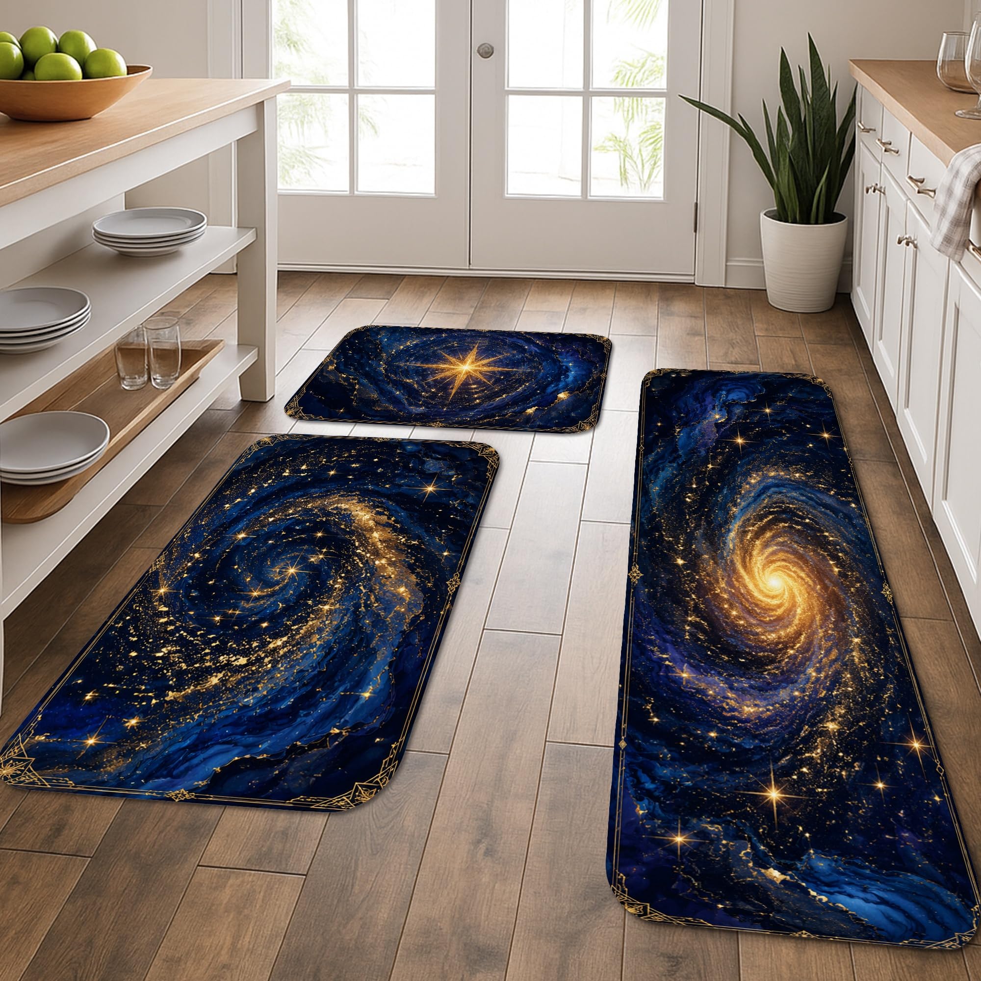 Tapis de cuisine confortable lot de 3 décoration espace et étoiles