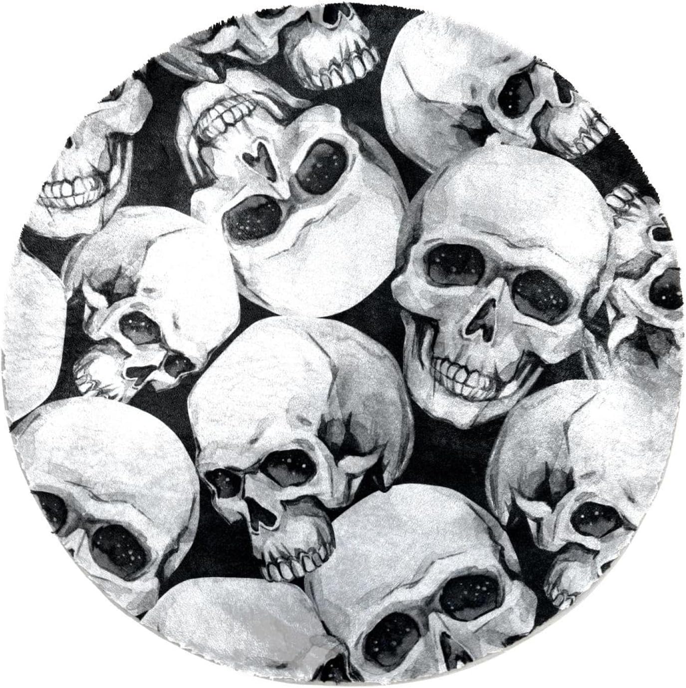 Skull Black White Soft Round Rug, Fluffy Furry Circle Rug for Teens Kids Baby Girls Boys Room,Fuzzy Plush Circular Carpet Dorm,Bedroom,Nursery Room Home Decor