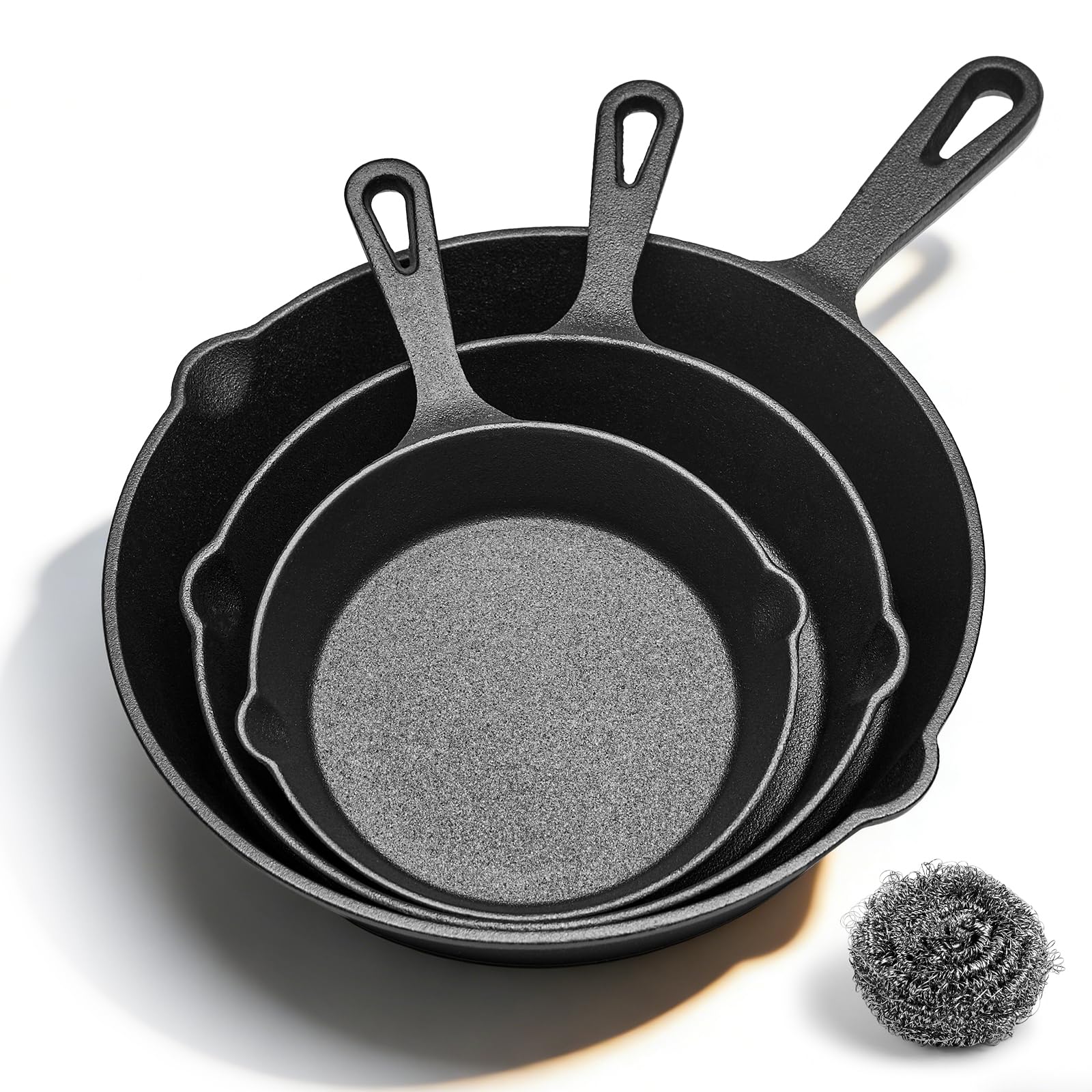 WANGYUANJI Cast Iron Skillet Set - 3 Piece Raw Iron -1