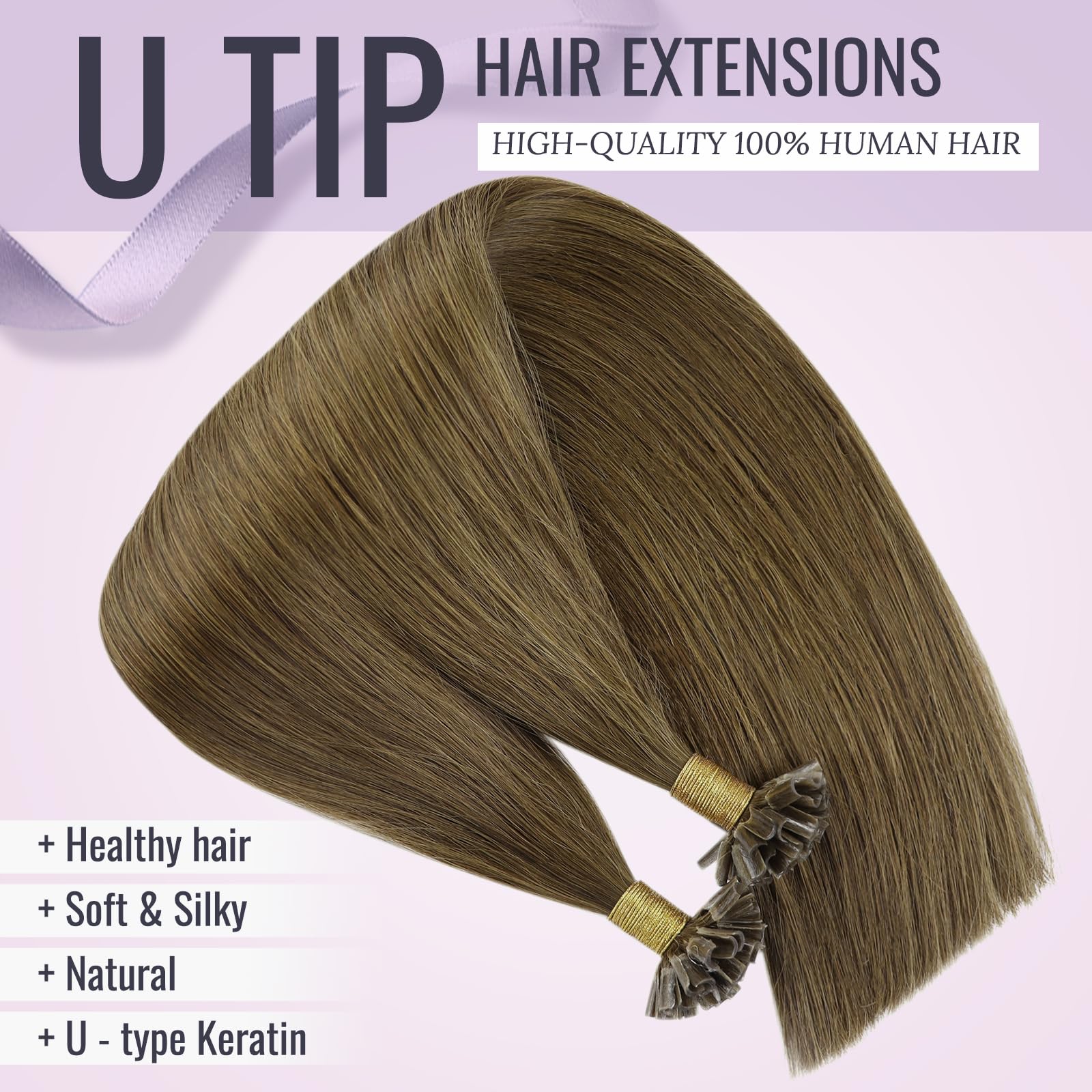Fshine Capelli Cheratina 55CM 50g Extension Capelli Veri Castano Medio Lisci Keratin Extensions Human Hair Brazilian