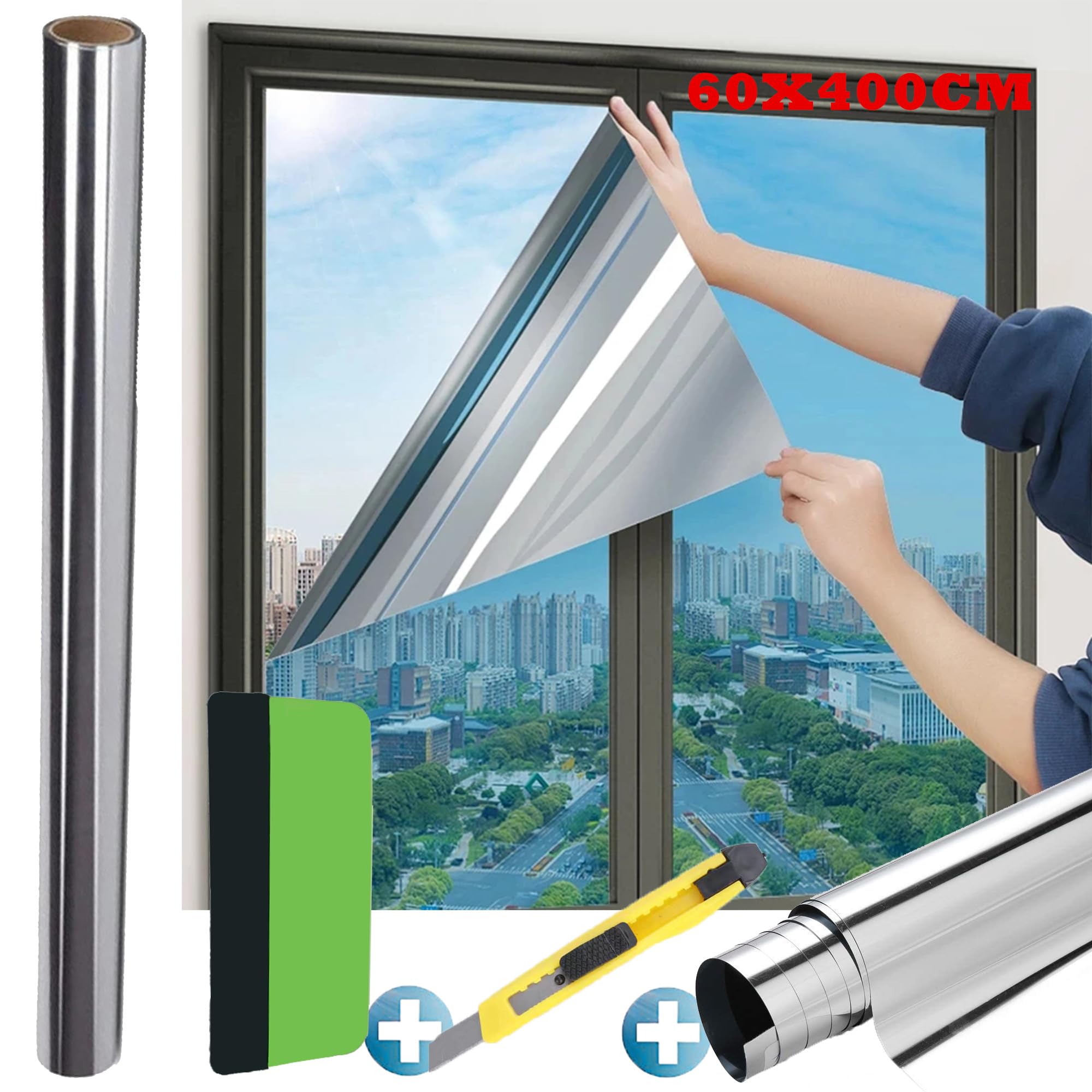 Film Miroir Fenêtre sans Tain Anti Regard UV Chaleur - Protection 99% de la Vie Privée pour Maison Bureau Magasin (60x400cm)