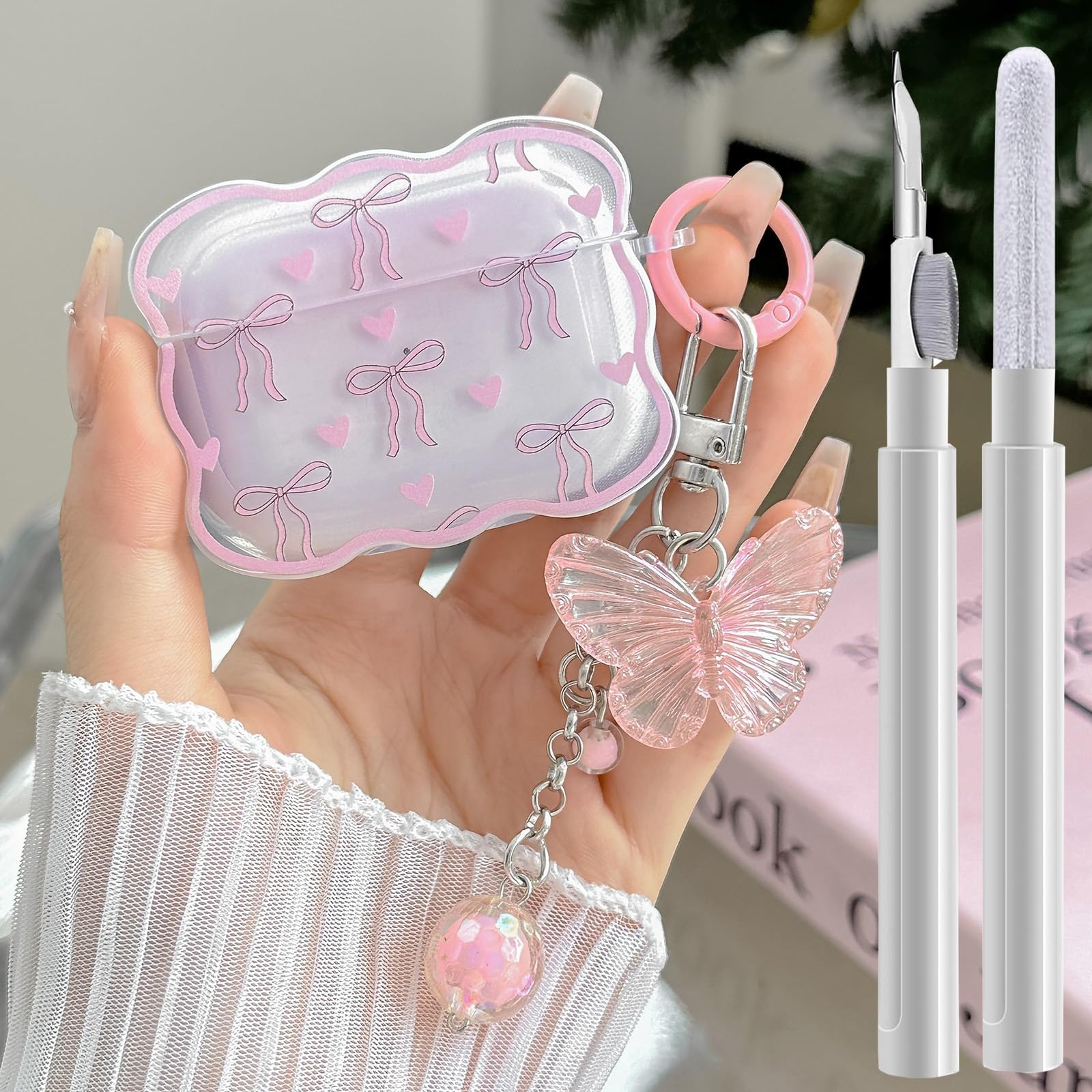 Amazon.co.jp: AirPods Pro 2/1 クリアケース かわいいピンク、蝶の柄