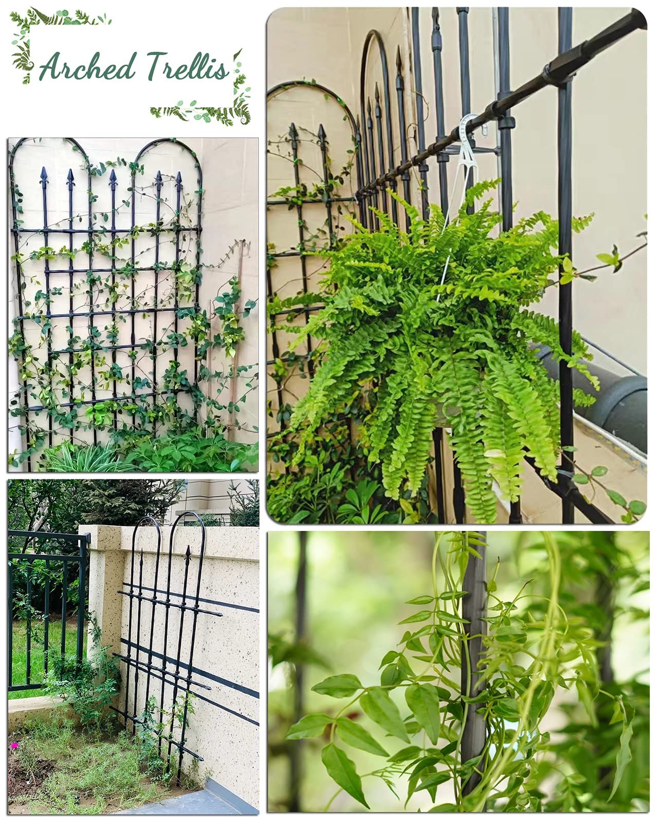Traliccio da giardino in metallo per piante rampicanti staccabile, pannello di supporto per piante per rose, verdure e fiori cortile nero 208,3 cm di altezza robusto ed elegante