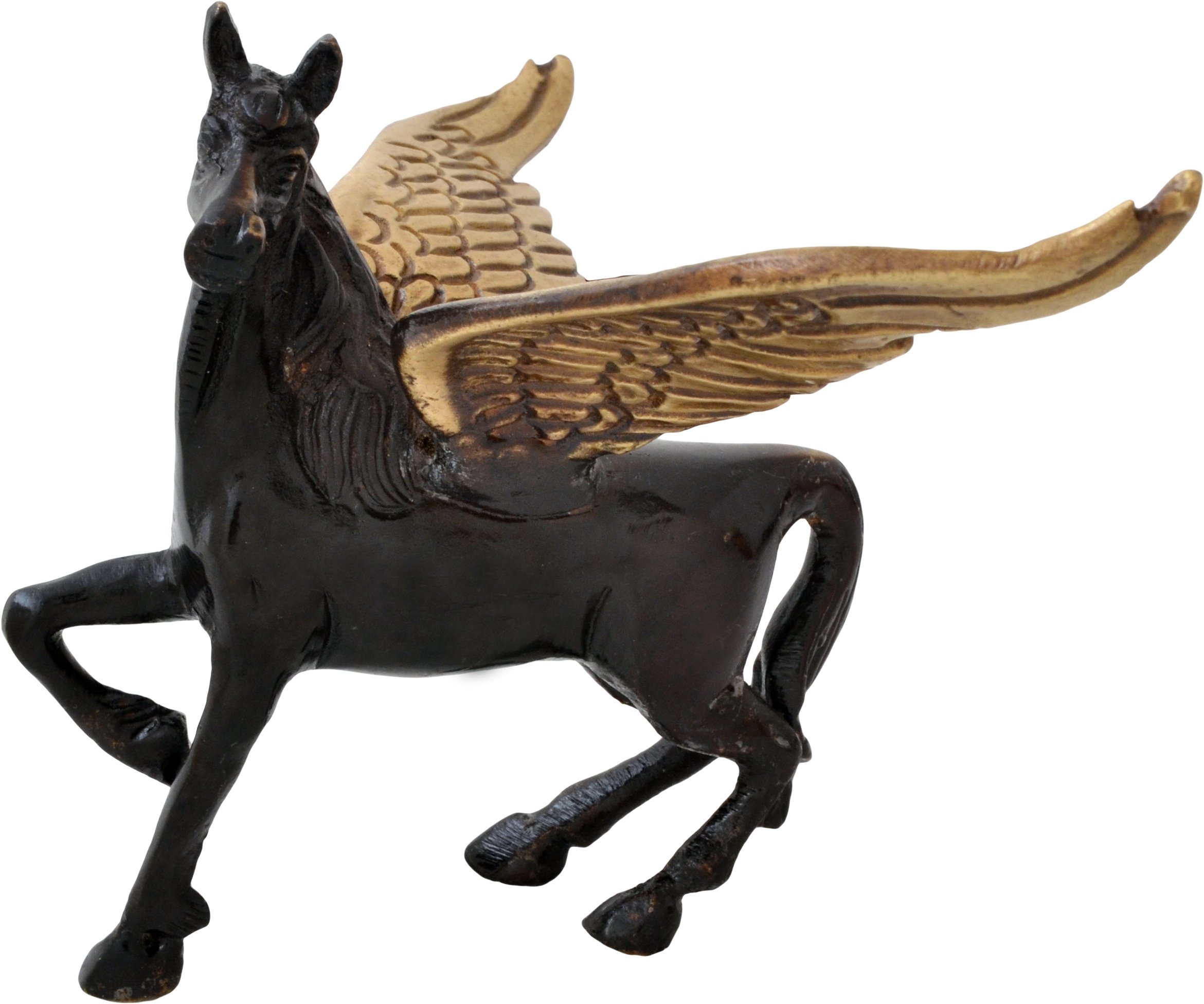 Two Moustaches Flying Angel Brass Horse Showpiece for Home Decor, Pegasus Animal, Feng Shui, Running Horse Statue, Decorative Home Office Showpiece Figurine, Vastu Items for Home, Standard, Pack of 1