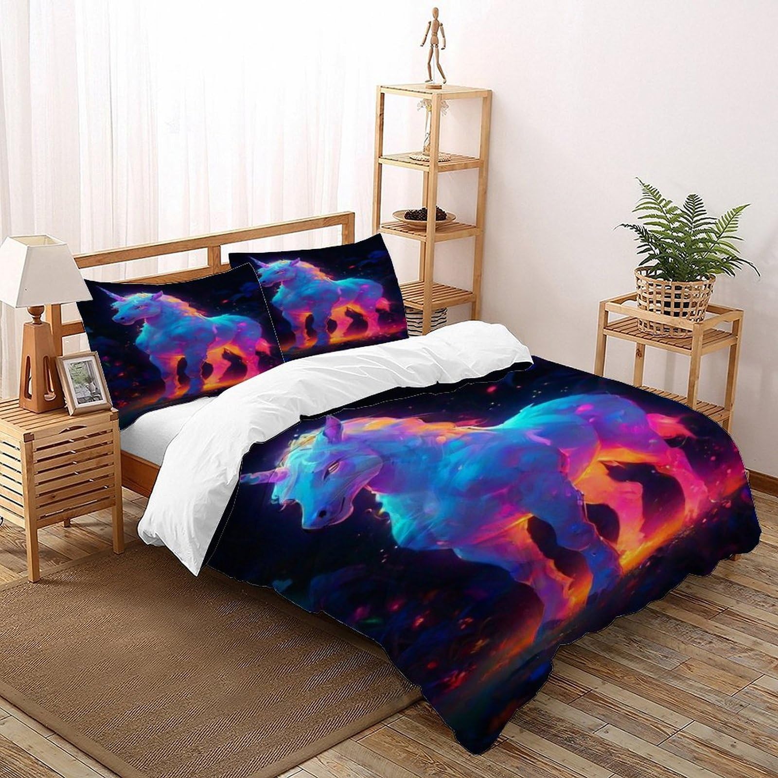 Parure de lit 3D Pégase 3 pièces comprenant housse de couette double et taies d'oreiller