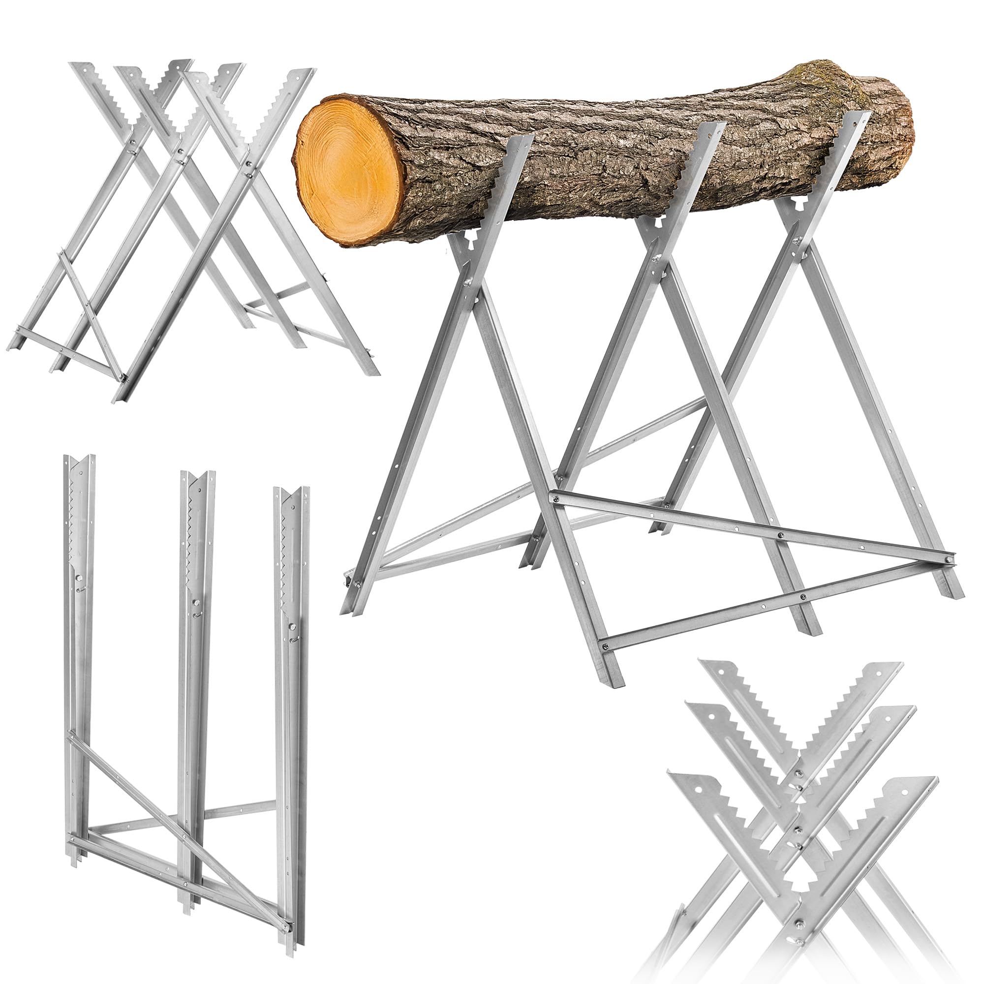 KADAX Cavalletto pieghevole per motosega, cavalletto pieghevole in acciaio, supporto in legno pieghevole, portata fino a 150 kg, telaio per segare legna da ardere, cavalletto pieghevole