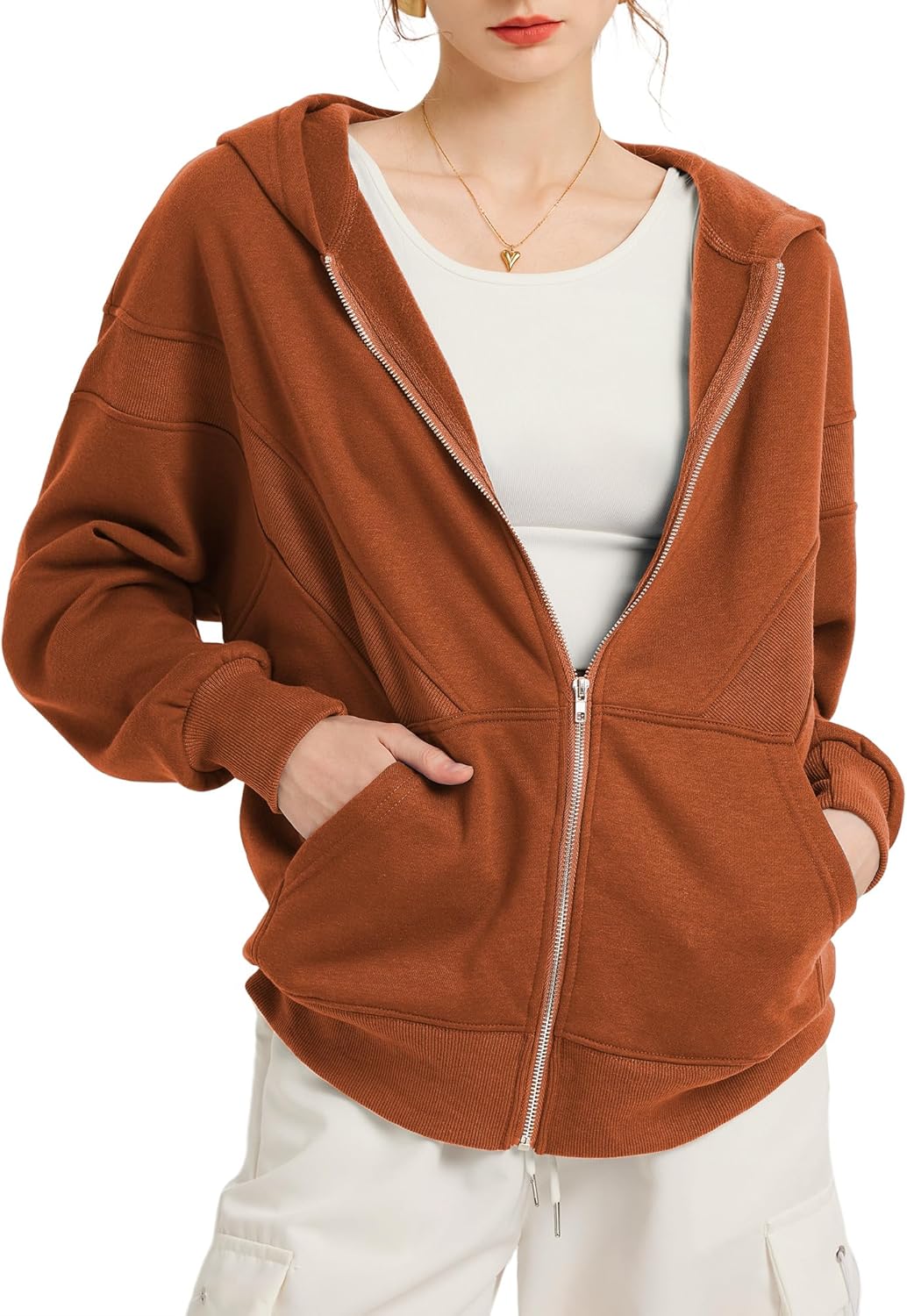 TAKEYAL Women Hoodies Sweatshirt Long Sleeve Zip Up Oversized Fall Jackets Casual Trendy Top soild