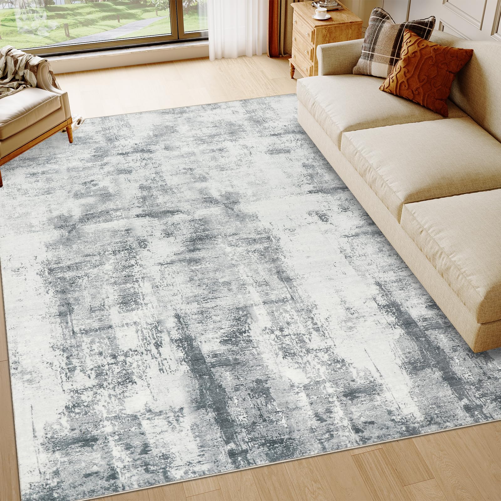 Famibay Alfombras Salón Grande 200x290cm Gris Alfombras de Habitación Lavables Alfombra Dormitorio Pelo Corto Suave Abstracta Moderna Antideslizante para Salón Dormitorio Comedor