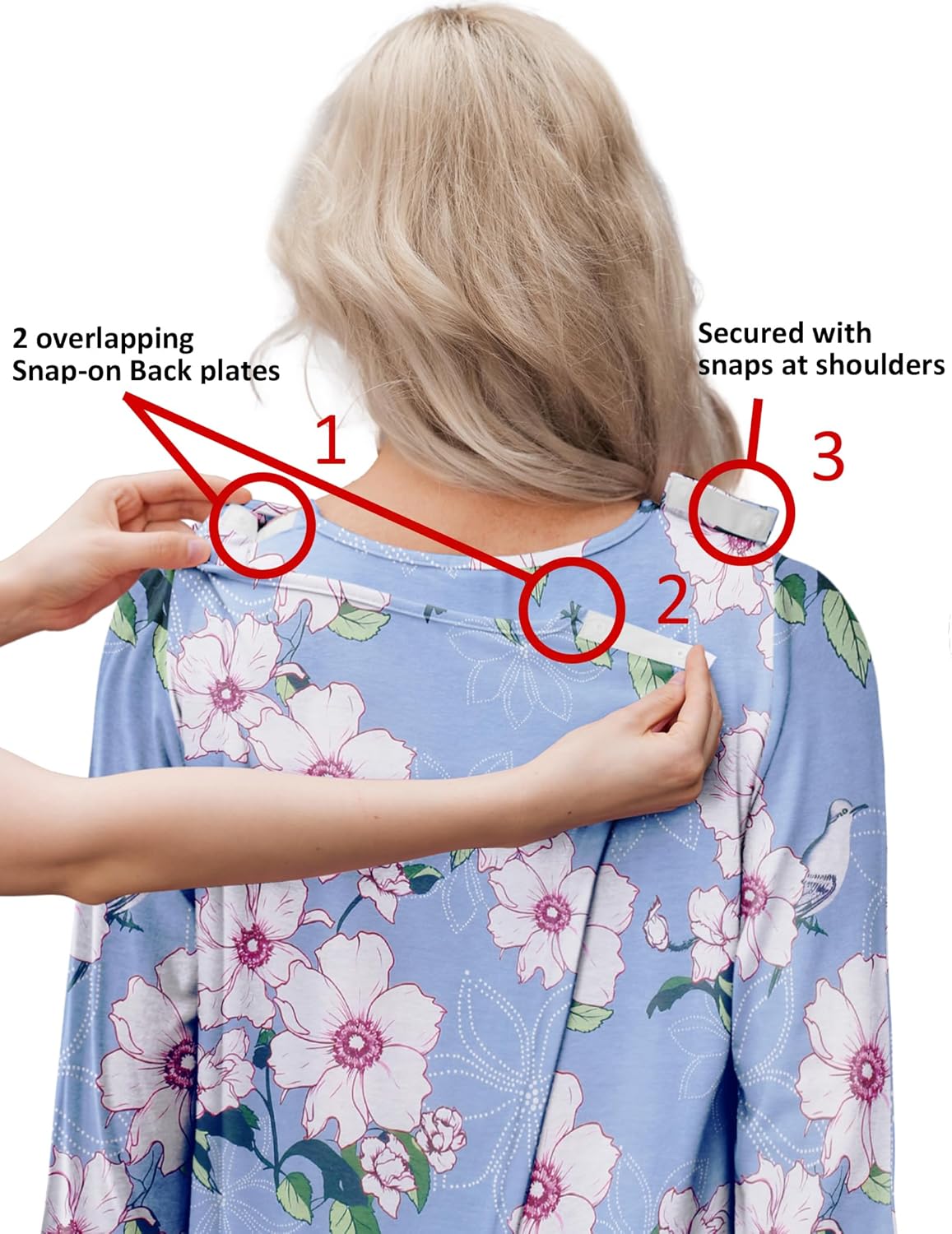 Deyeek Hospital Gowns for Women Tear Away Snap Open Back Dress Long Sleeve Post Surgery Adaptive Nightgown with Pockets - Image 2
