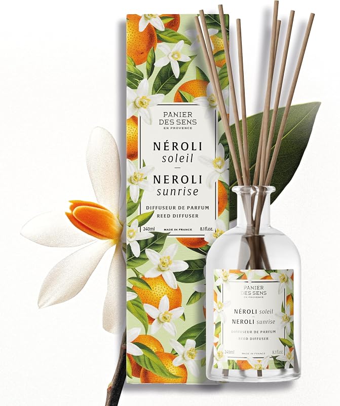 Difusor de varillas de neroli de flor de azahar, 8.1 fl oz | Difusor de fragancia para el hogar fabricado en Francia | Cañas de ratán naturales | Aroma duradero | Fragancia elegante para tu espacio