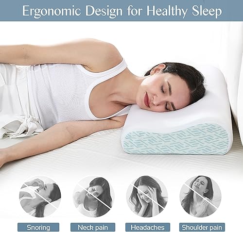 Miniatura 3 de Almohadas de espuma viscoelástica para alivio del dolor de cuello, almohada de cuello refrescante para dormir, almohada cervical ergonómica con