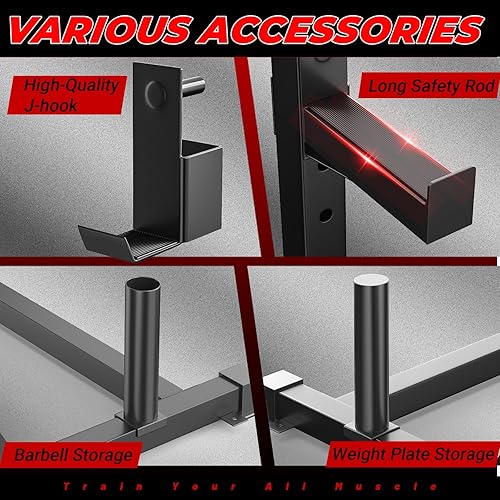 Miniatura 6 de papababe Estante para sentadillas con barra de dominadas, estante de potencia multifuncional con ganchos en J y brazos de seguridad, estante de