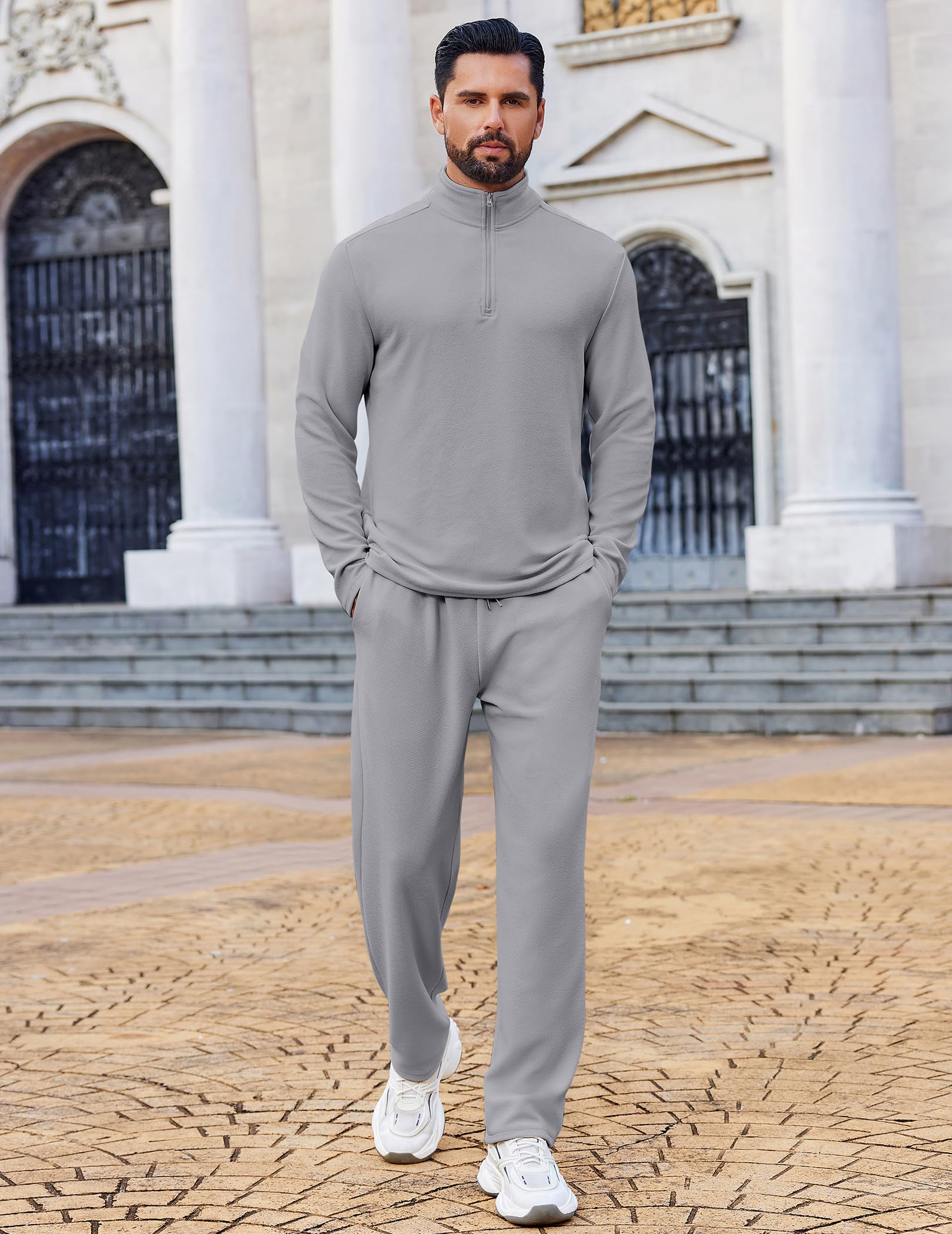 COOFANDY Tuta da uomo in 2 pezzi, con cerniera a un quarto, tuta sportiva da corsa, a maniche lunghe, abbigliamento casual