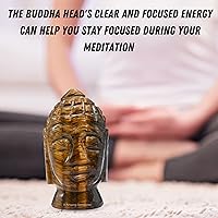 Vista 20 de Amazing Gemstone Black Obsidian Crystal Buddha Head Statue for Zen - Buddah Decor Statue Figurine for Meditation - Adornos Decoraciones Para Salas