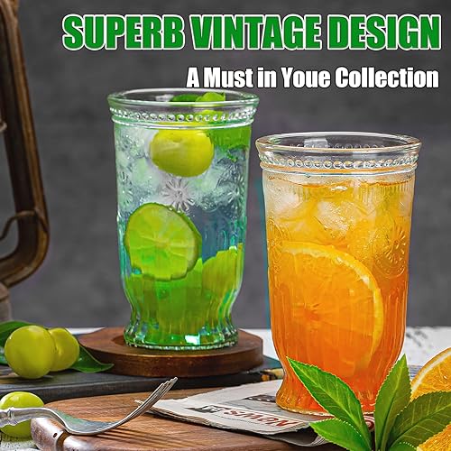 Miniatura 3 de Vasos para beber, 12 vasos altos diseñados en relieve, vasos de vidrio de 16 onzas, vaso de agua alto, juego de cristalería acanalada, tazas de