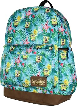 INTIMO SpongeBob SquarePants And Patrick Star Tropical School Travel Backpack With Faux Leather Bottom 16"