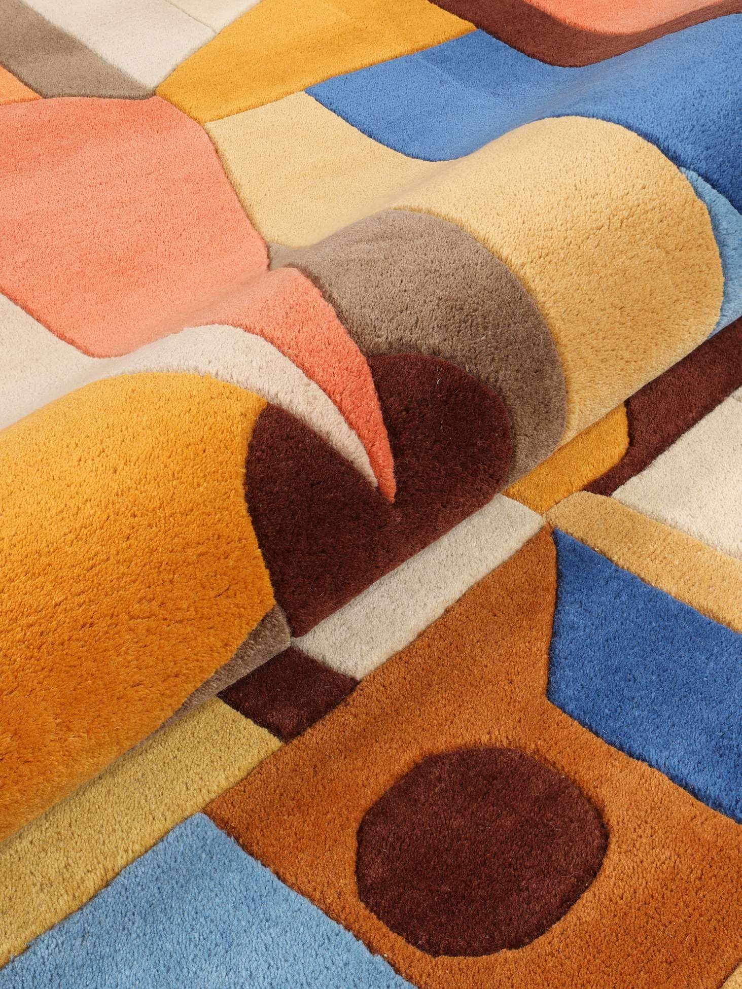 RugVista Quentin, Dywan, Nowoczesne, 100 x 160 cm, Wysoki, Pokój dzienny, Sypialnia, Czyścić wyłącznie chemicznie, Niebieski/Pomarańczowy