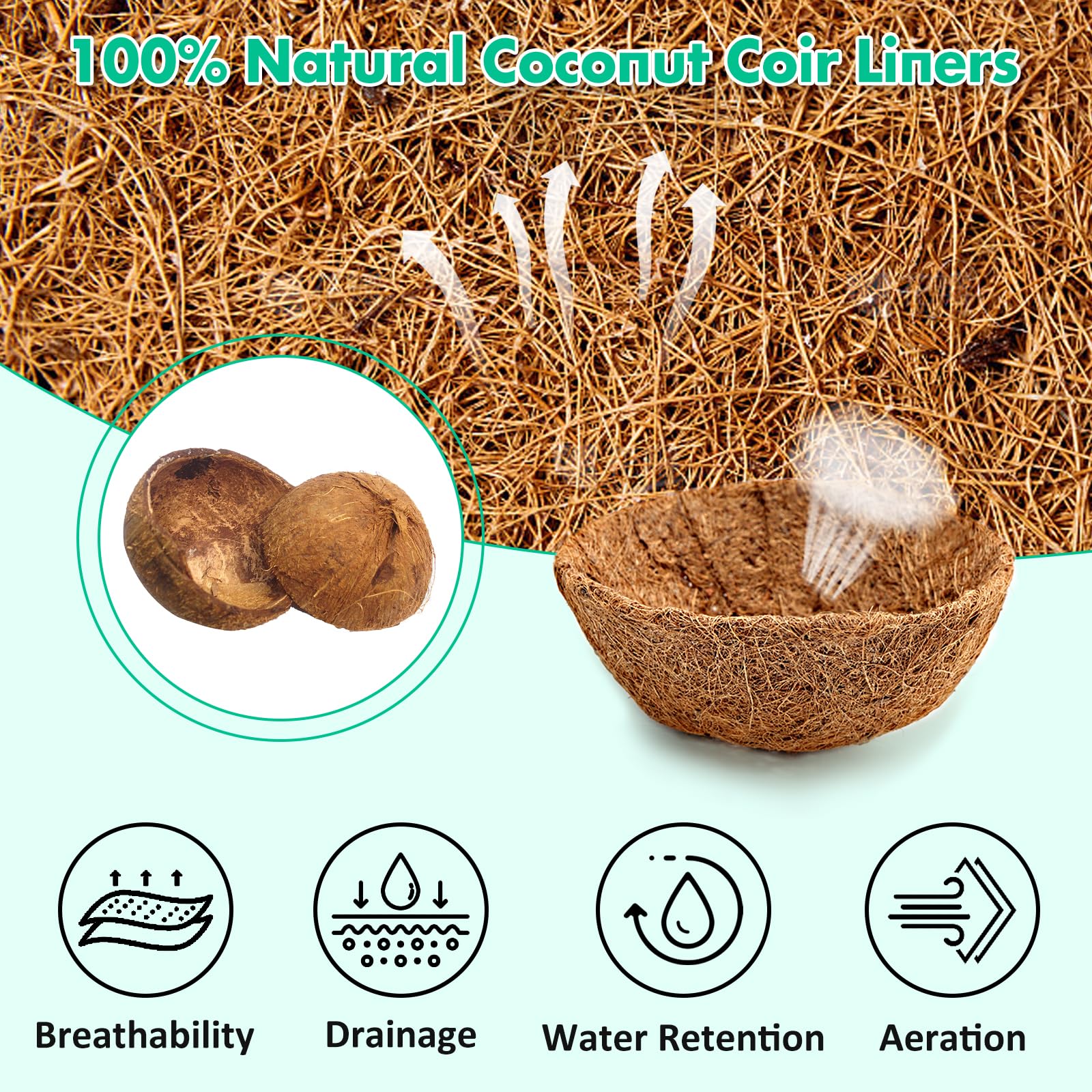 3 Pieces 16 Inch Round Coco Liners Hanging Basket Replacement, Natural Coconut Coco Fiber Liner Planter Basket Liners for Hanging Garden Basket Flower Pot Plants Vegetables