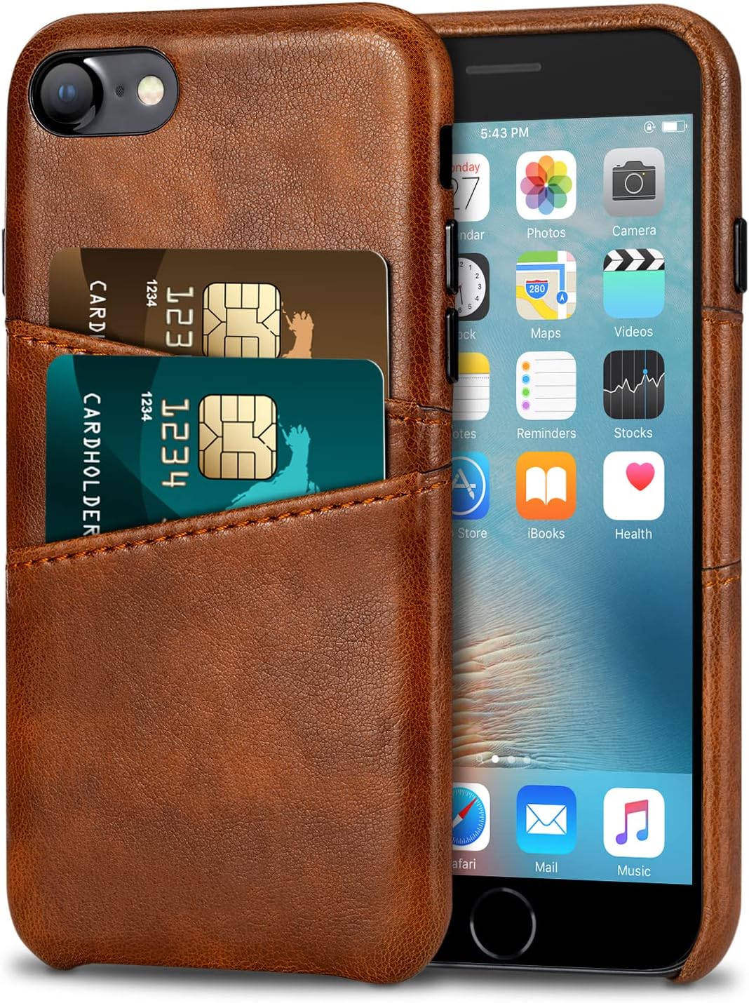TENDLIN Compatible with iPhone SE 2022 Case (3rd Gen)/iPhone SE 2020 Case (2rd Gen)/iPhone 8 Case/iPhone 7 Wallet Design with 2 Card Holder Slots Premium Leather Case (Brown)