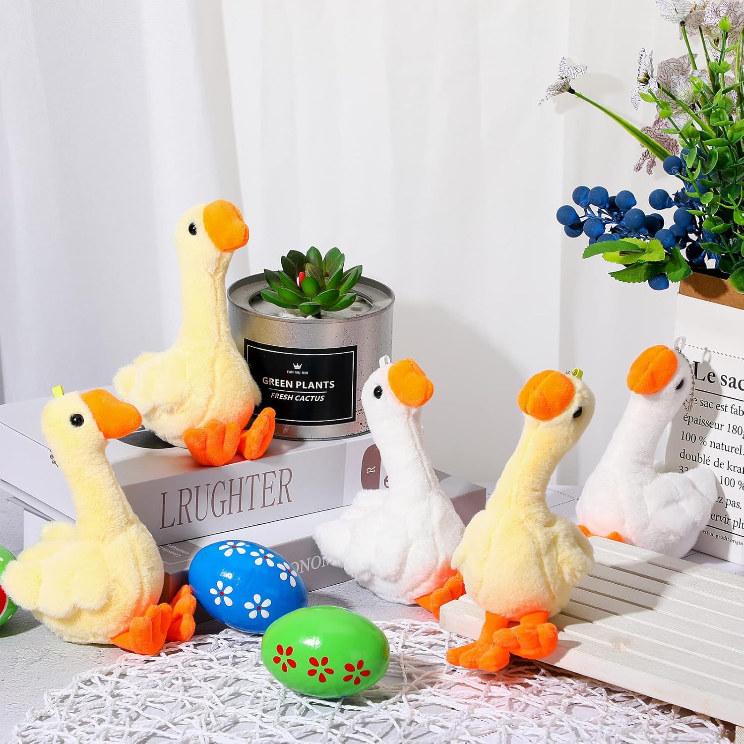 Civaner 6 Pcs Goose Stuffed Animal 6.3 Inch Silly Goose Party Favors Stuffed Plush White Light Yellow Animal Toy Soft Doll for Birthday Gifts Baby Shower Party Favors Home Decorations
