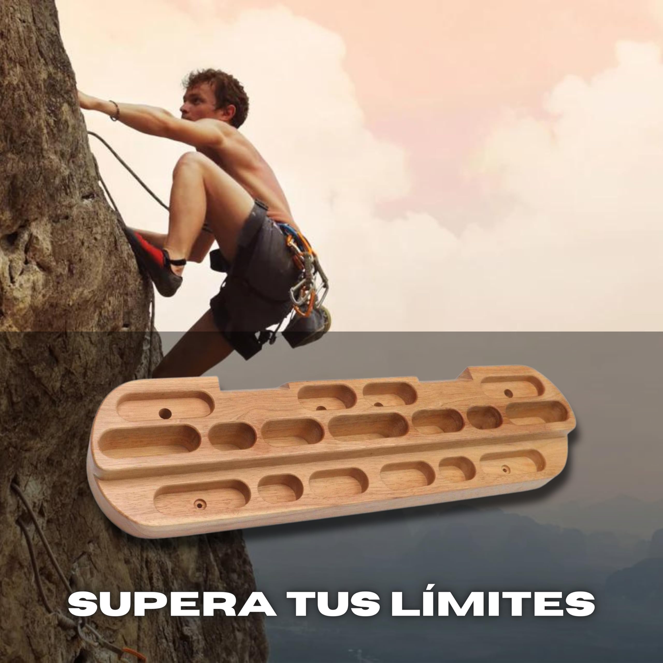Hangboard Tabla Entrenamiento Escalada Multipresa Escalada Hangboard Escalada — Tabla de Madera Extragrande 60 cm, Resistente 150 kg, con Presas Variadas para Fuerza y Técnica en Casa o Gimnasio