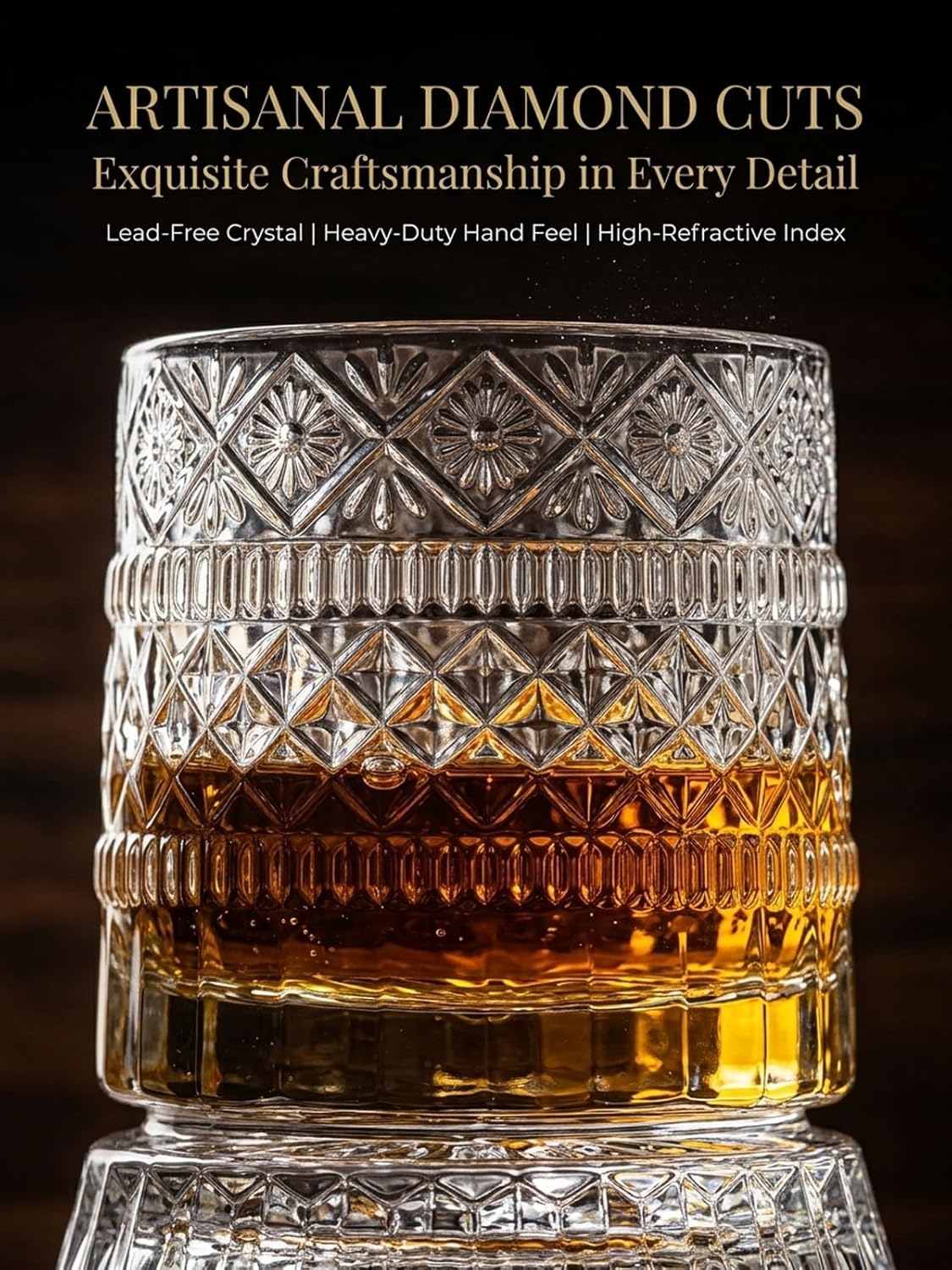 360° Spinning Crystal Whiskey Glass Set 8.62 Oz Rotatable Old Fashioned Clear Rocks Glasses with Base, Creative Wine Scotch Bourbon Cup, Drinking Glassware & Bar Accessories Home Decor Gift