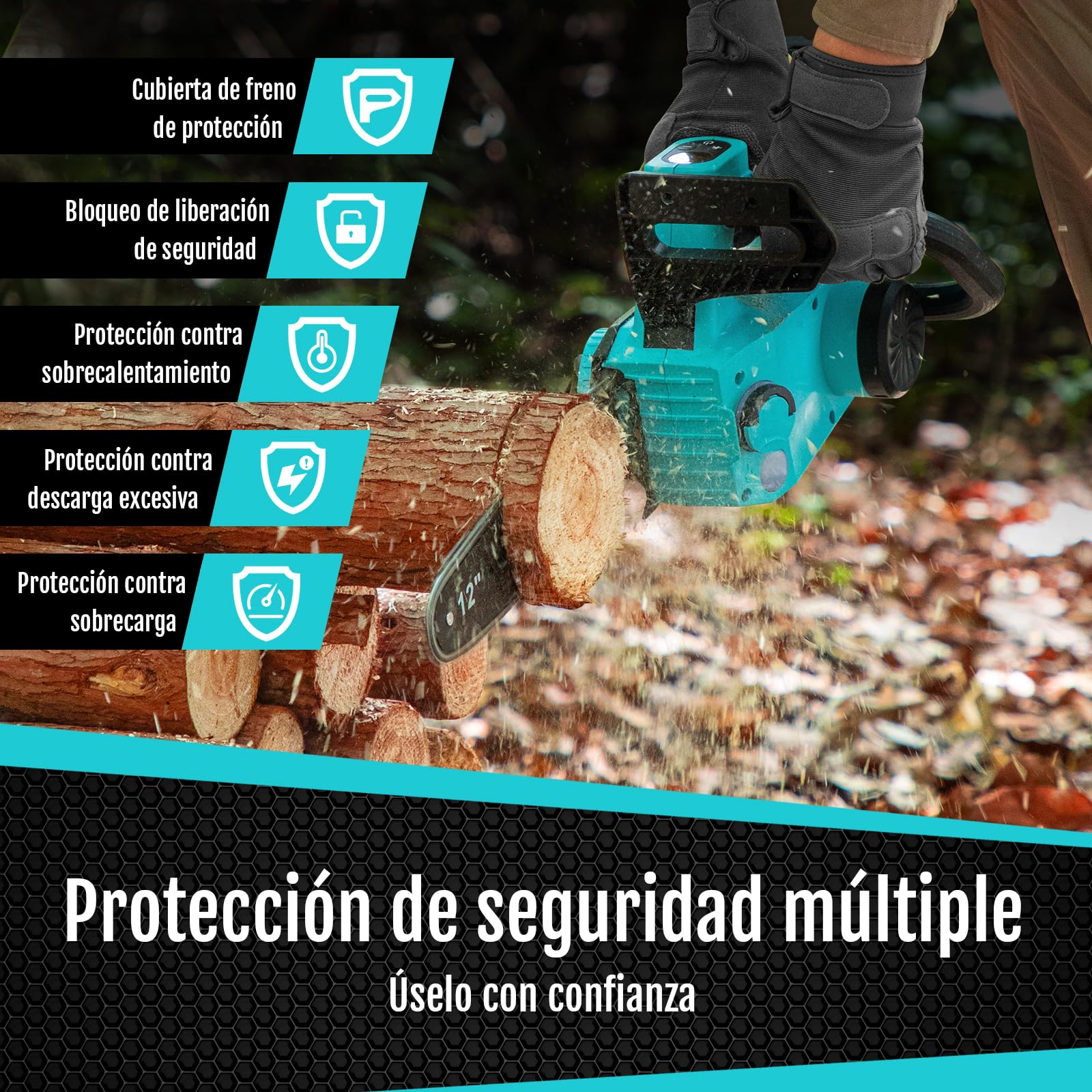 YARDCARE Motosierra a batería sin cable 12" con pantalla LED, motor brushless 1200 W, batería Li-Ion 4 Ah + cargador, tensión de cadena sin herramienta, lubricación automática, gancho de suspensión