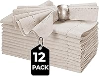 Vista 2 de Servilletas de lino y algodón de 18 x 18 pulgadas natural con vainica, servilletas de boda, servilletas de cóctel, servilletas de tela, servilletas