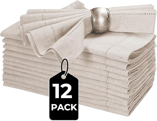 Miniatura 120 de Servilletas de lino y algodón de 18 x 18 pulgadas natural con vainica, servilletas de boda, servilletas de cóctel, servilletas de tela, servilletas