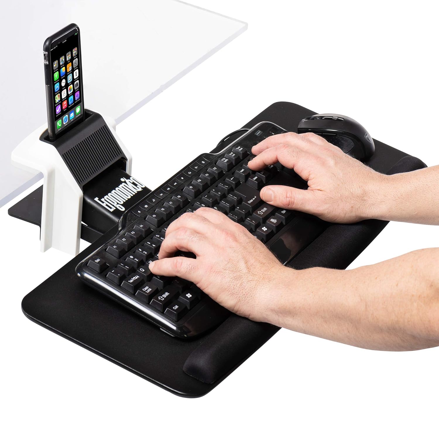 Ergonomic Clamp On Keyboard Tray with Smartphone Tablet Stand
