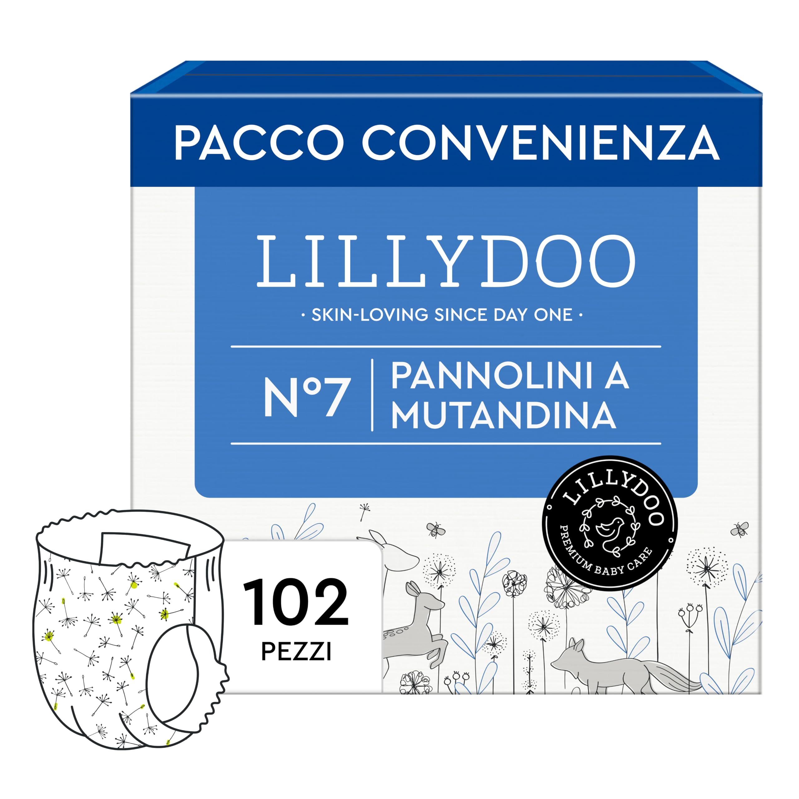 Pannolini a mutandina LILLYDOO, taglia 7 (15+ kg), 102 pz | Delicati sulla pelle, con tasche per pipì e pupù, 0% profumi e lozioni, dermatologicamente testati: sicurezza ad ogni cambio