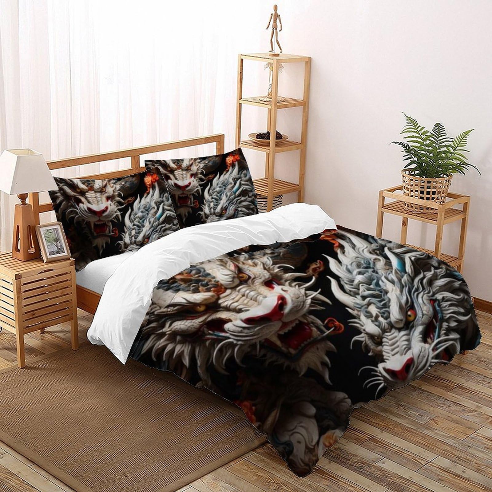 Housse de couette dragon gris super king 260x220cm en microfibre 3D avec ses taies